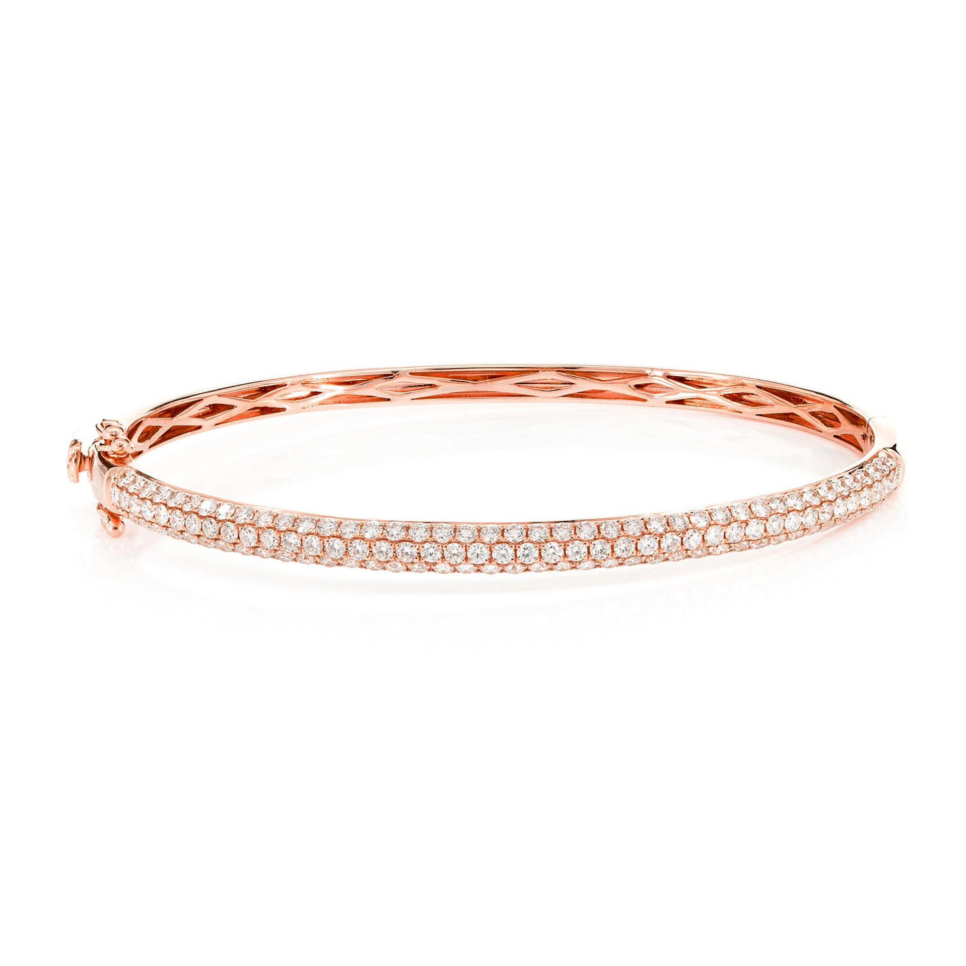 Three Row Pavé Diamond Bangle in 14K rose gold, 1.95ctw, front view