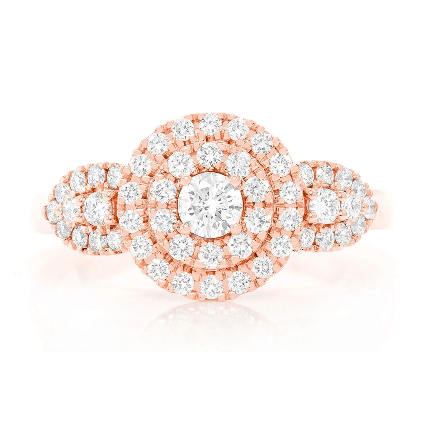 Two Tier Round Cluster Diamond Ring in 14K rose gold, front view