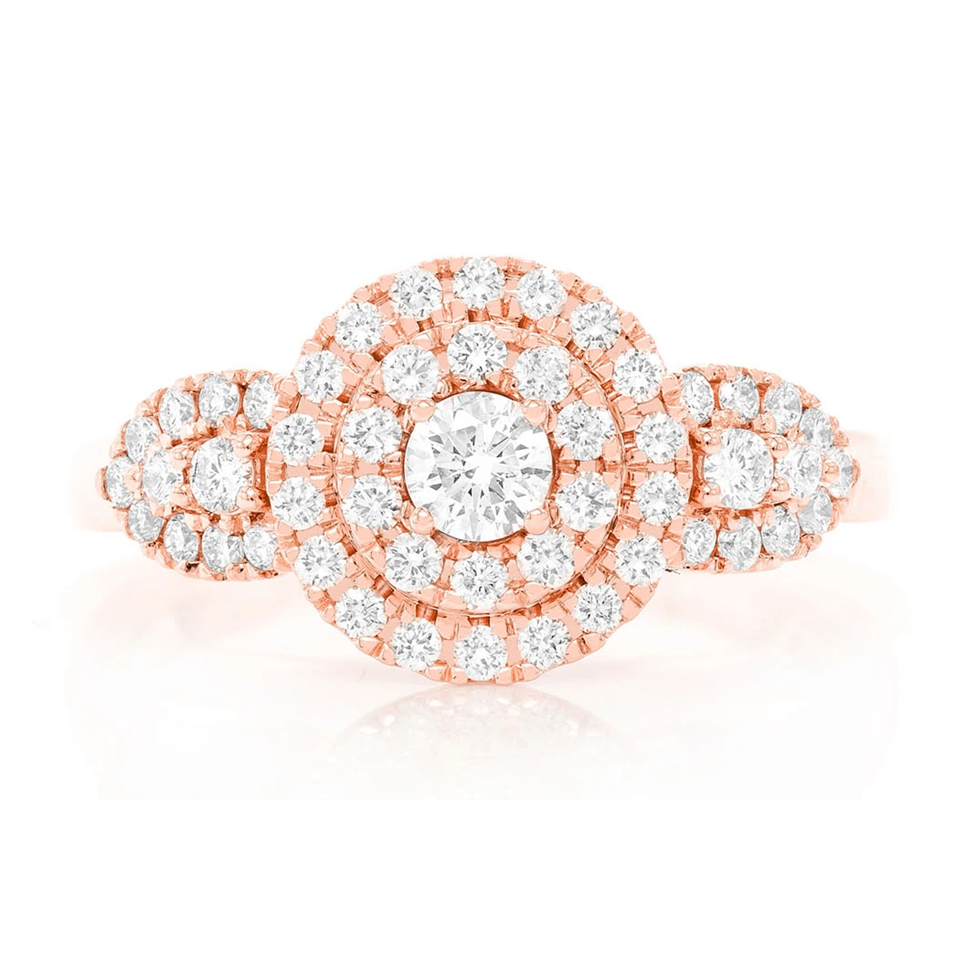 Two Tier Round Cluster Diamond Ring in 14K rose gold, front view
