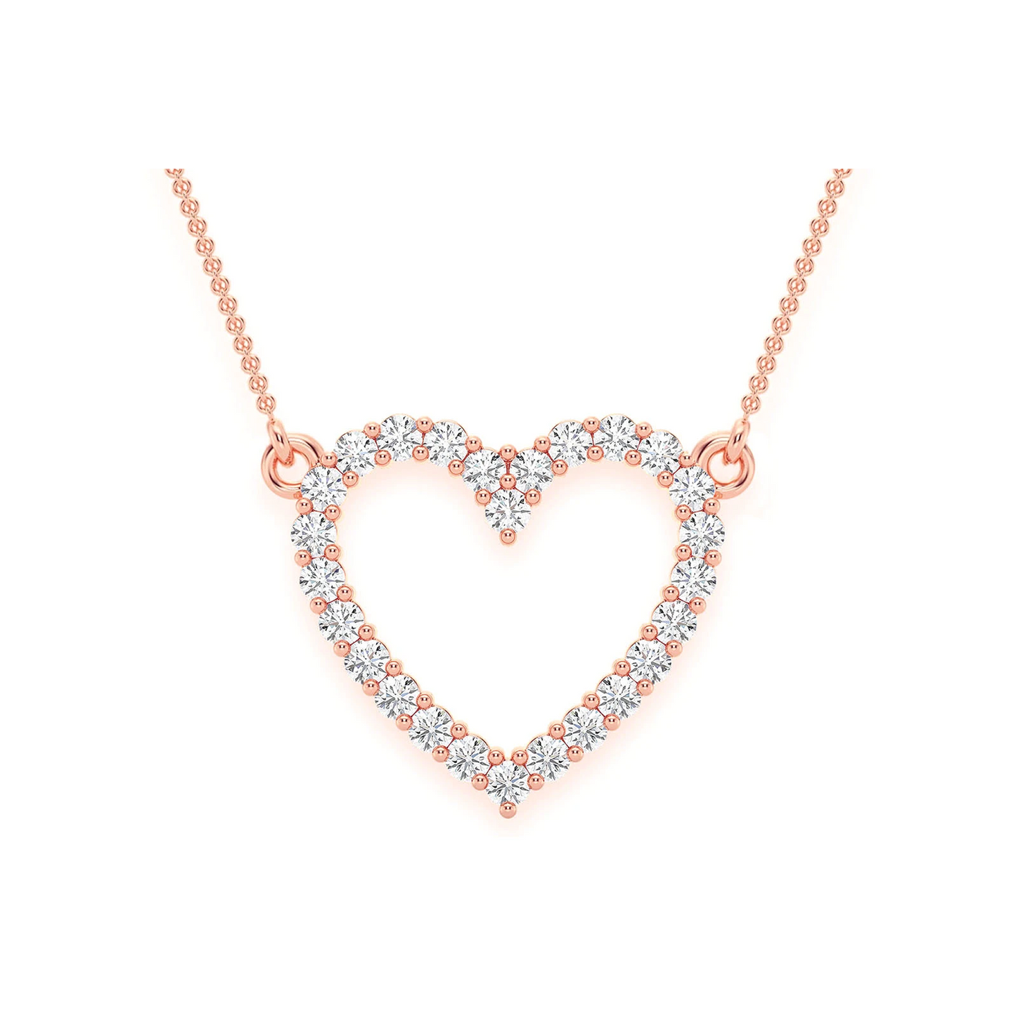 Open Heart Diamond Necklace in 14K rose gold, front view