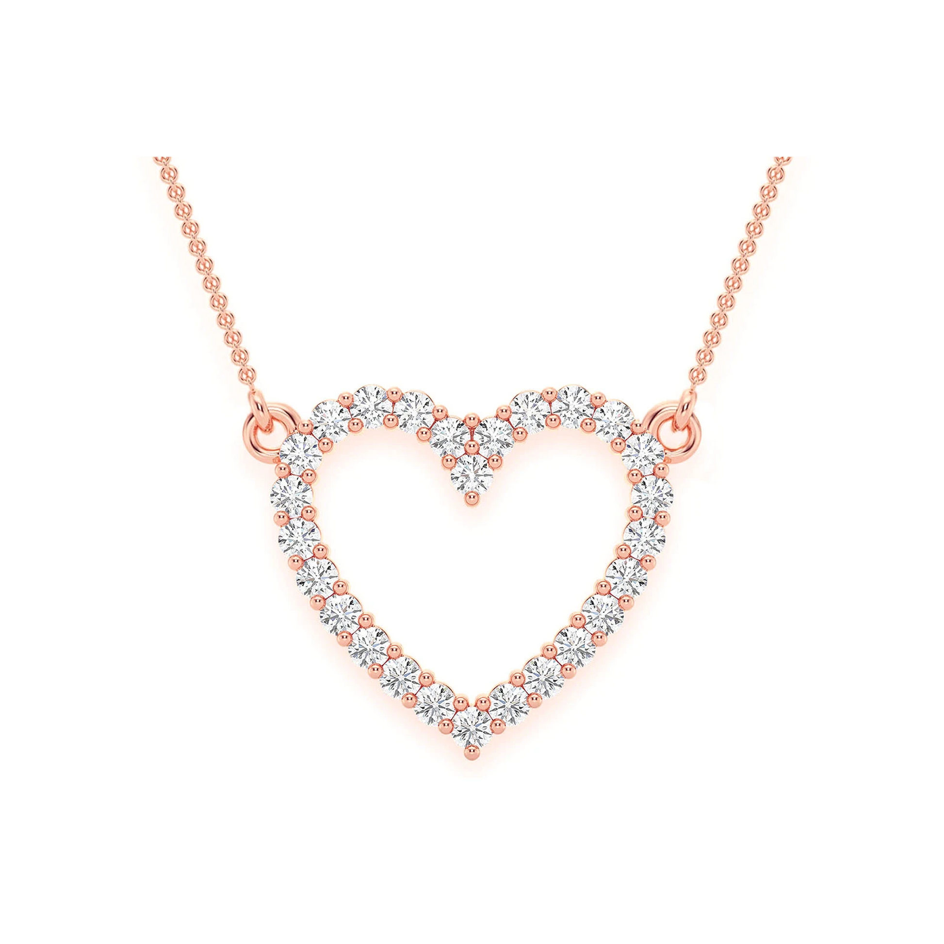 Open Heart Diamond Necklace in 14K rose gold, front view