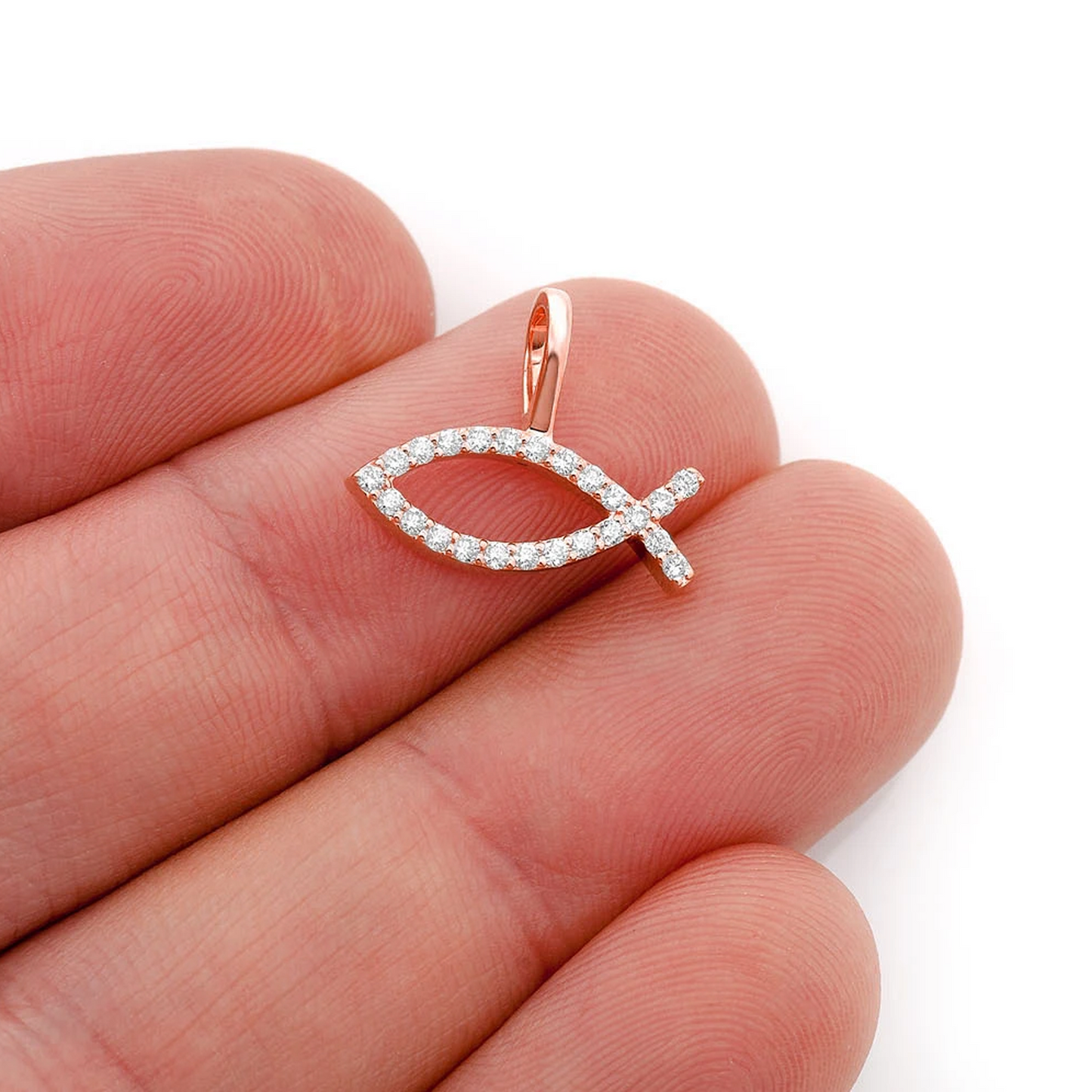 Ichthys Diamond Pendant in 14K rose gold, angled view