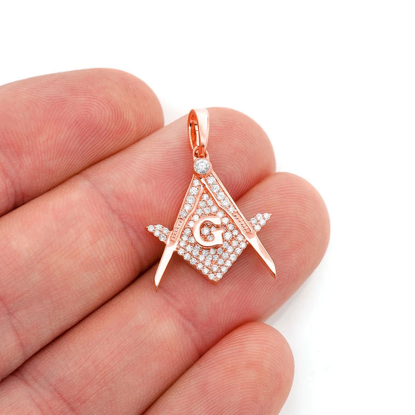 Masonic G Diamond Pendant in 14K rose gold, angled view