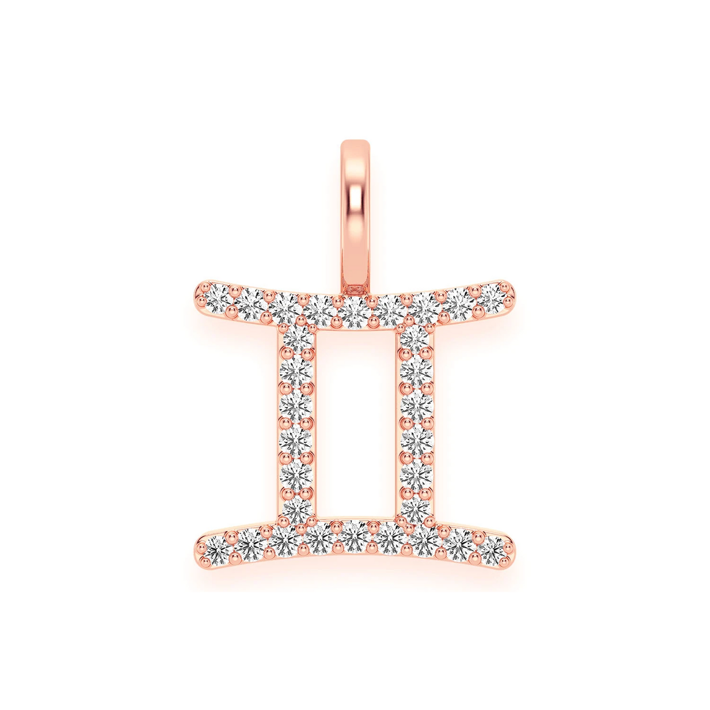 Astrology Zodiac Diamond Pendant in 14K rose gold, Gemini design, front view