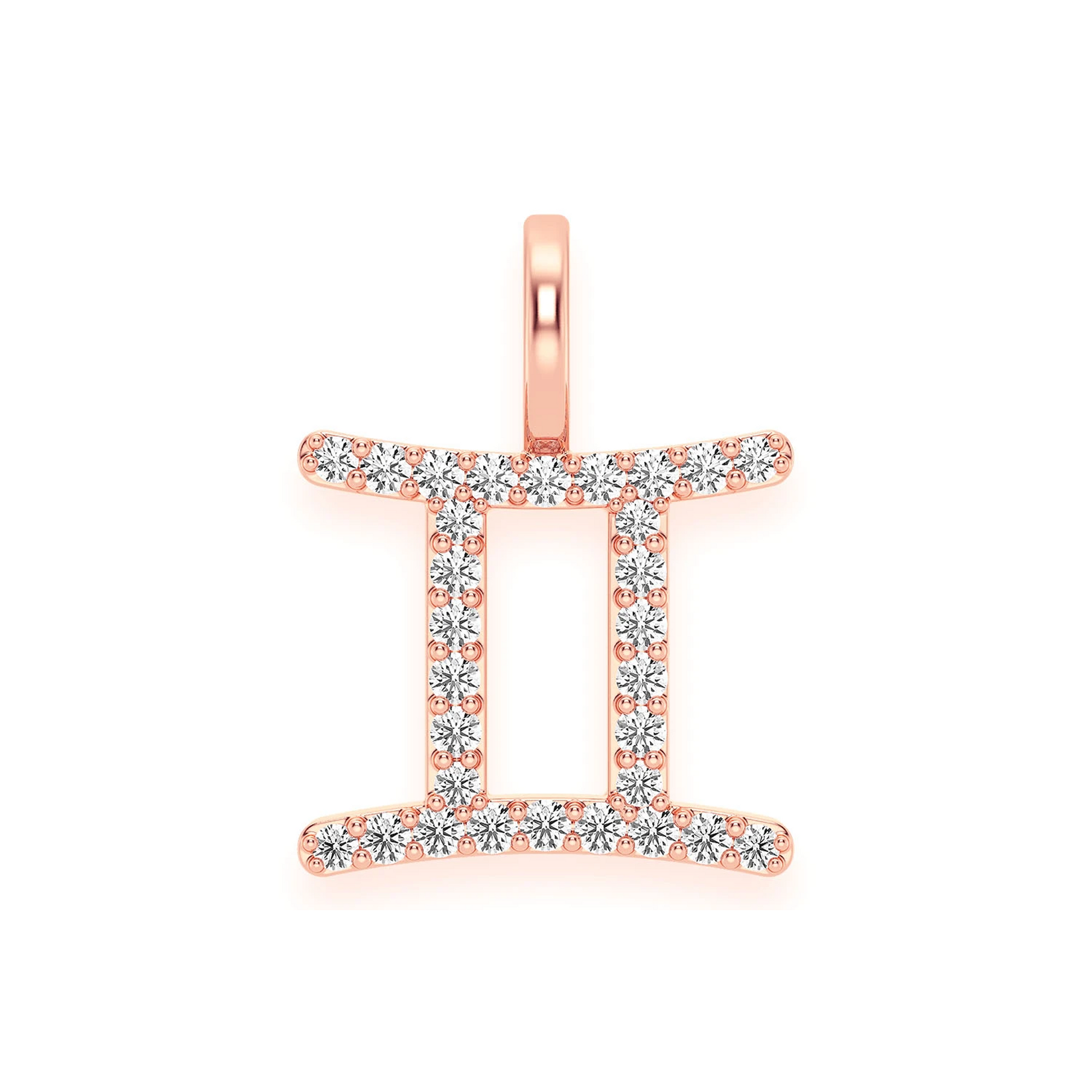 Astrology Zodiac Diamond Pendant in 14K rose gold, Gemini design, front view