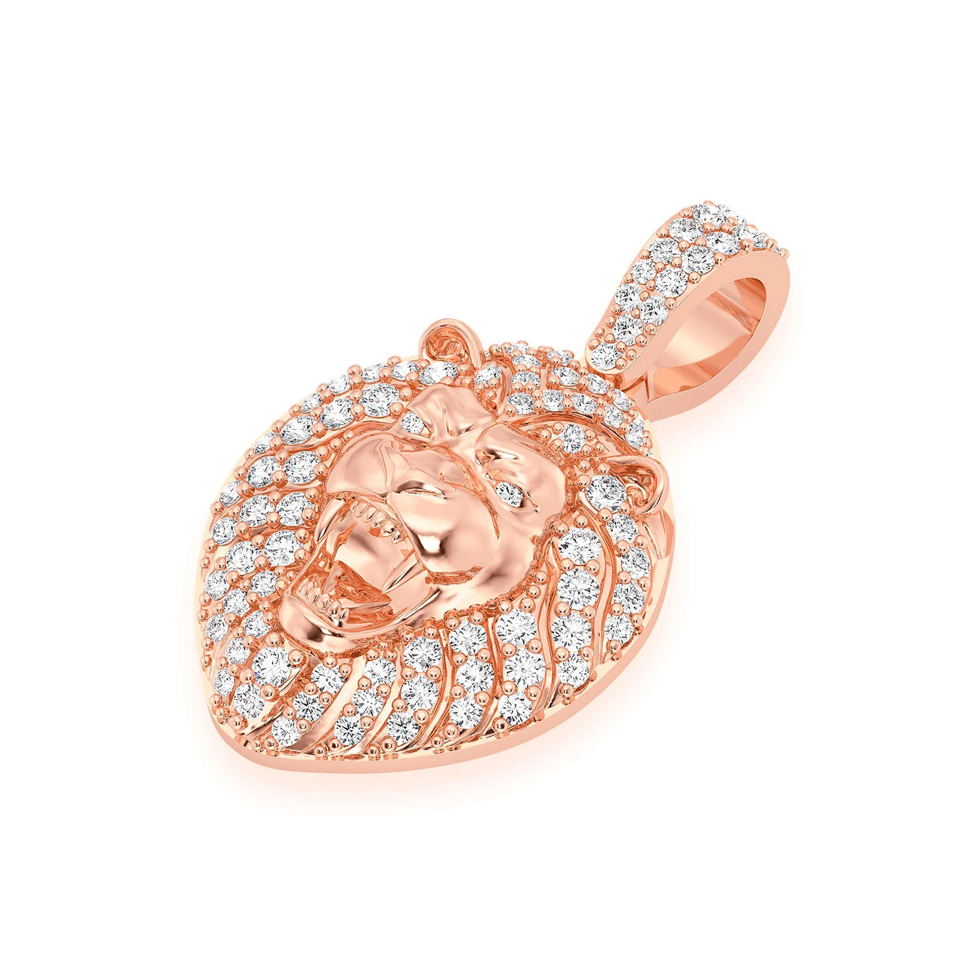 Lion Head Diamond Pendant in 14K rose gold, Set | 0.50ctw, detail view