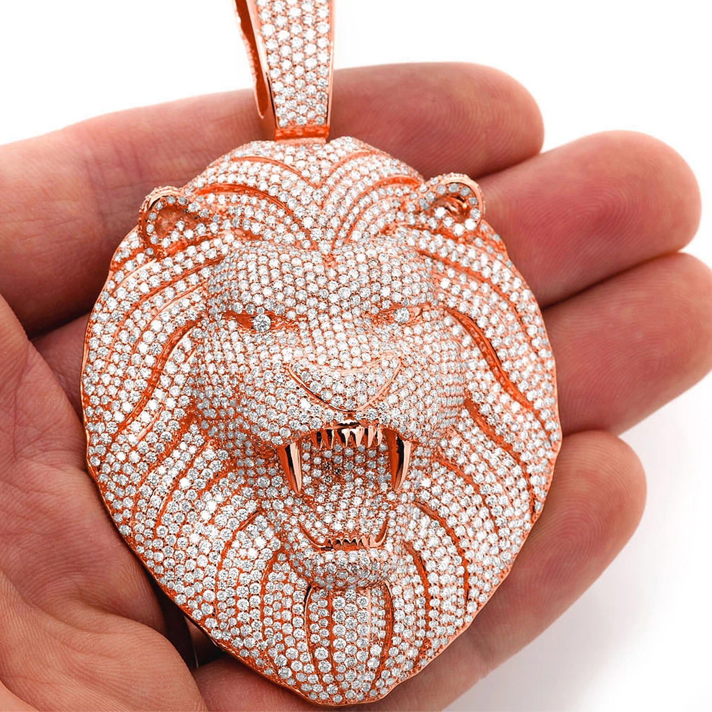 Roaring Lion Diamond Pendant in 14K rose gold, Statement | 15.00ctw, angled view