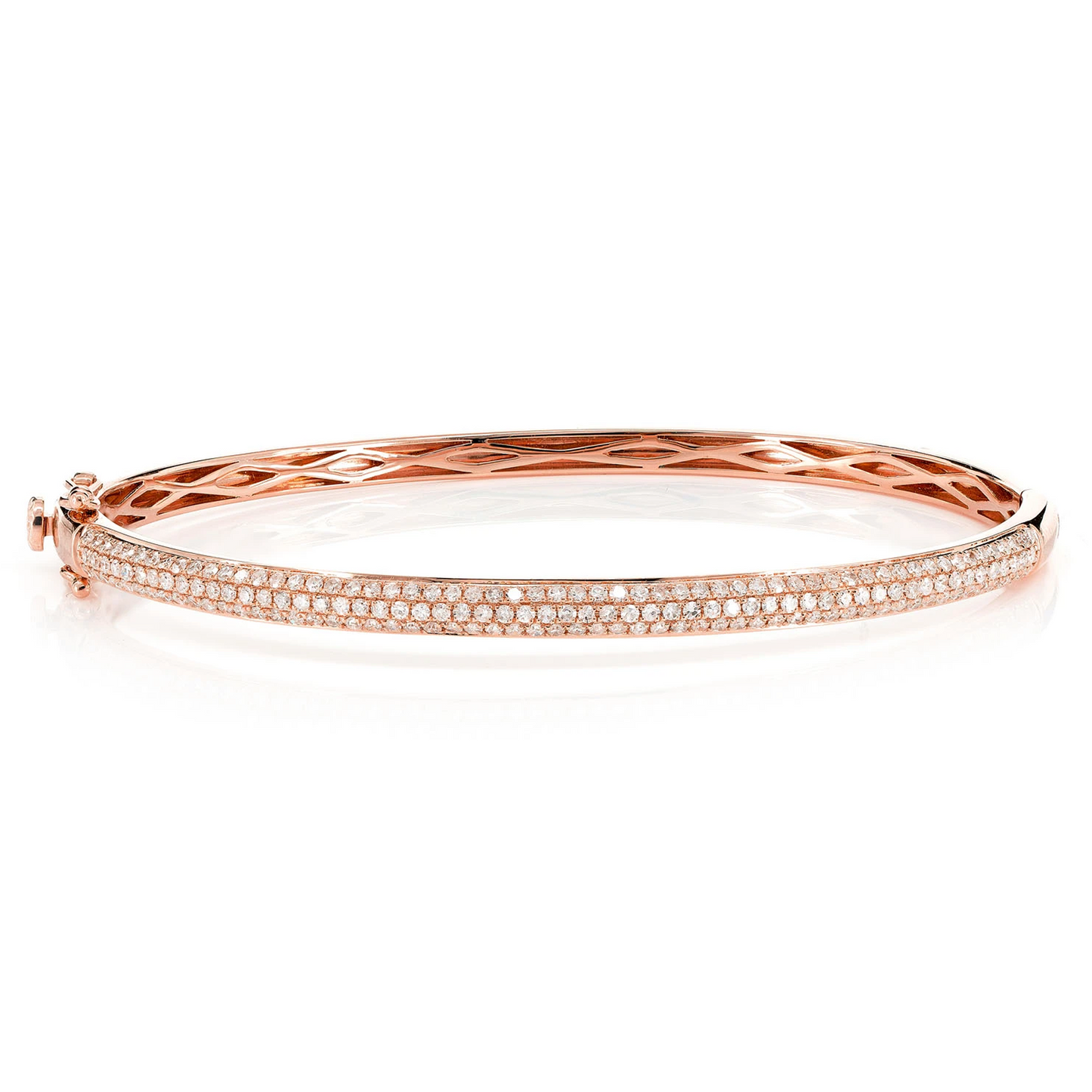 Three Row Pavé Diamond Bangle in 14K rose gold, 1.05ctw, front view
