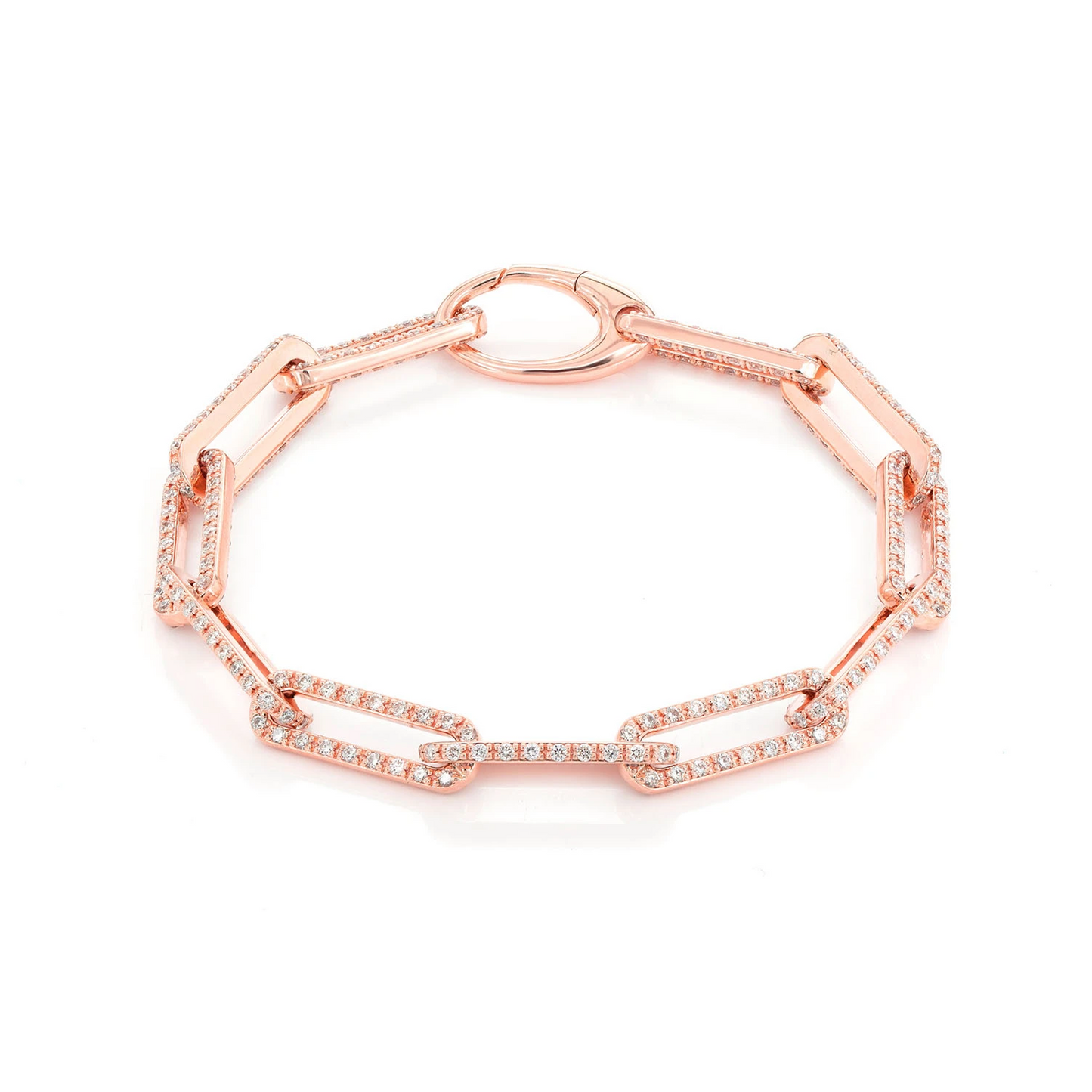 Iced Elongated Rolo Diamond Bracelet in 14K rose gold, front view