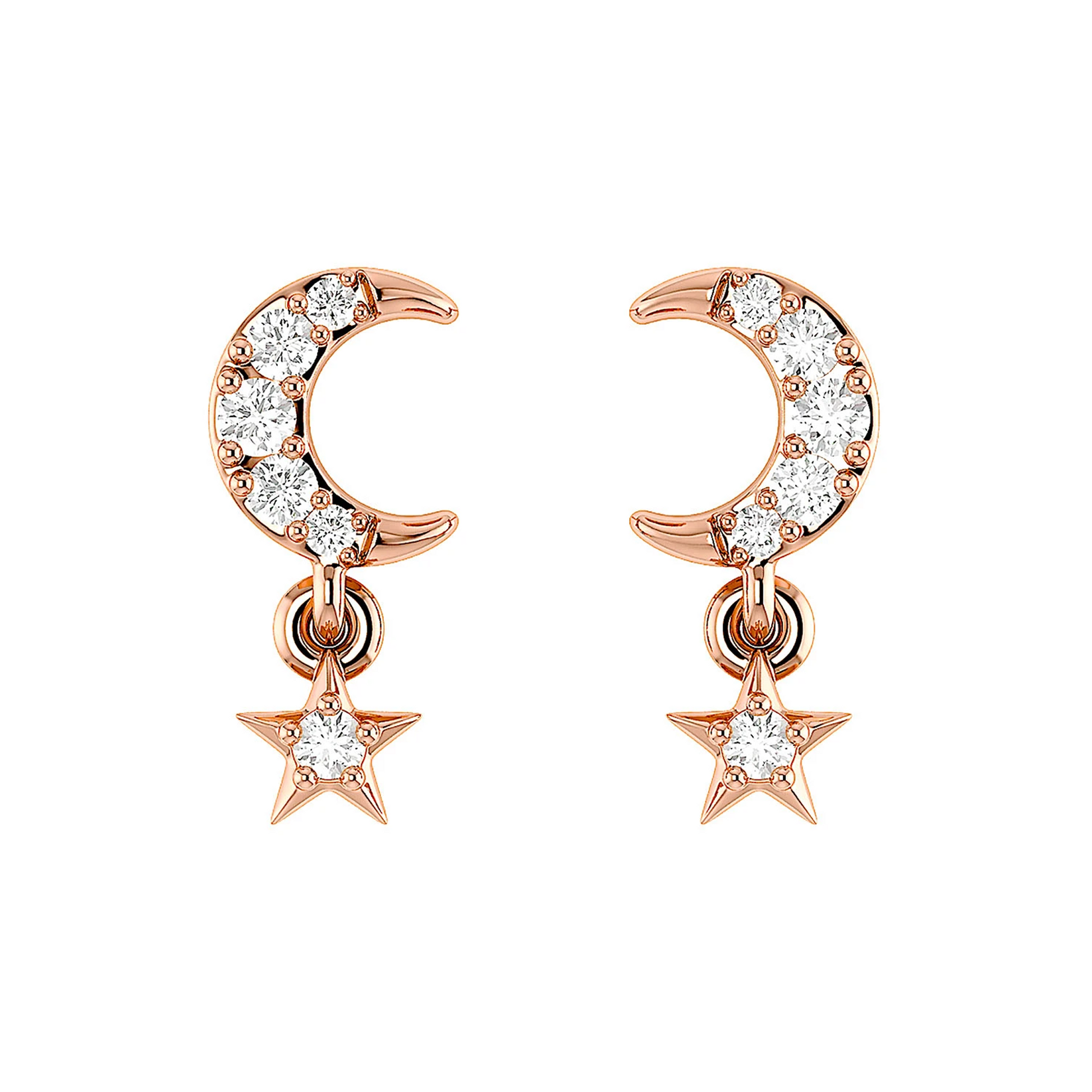 Moon & Star Diamond Drops in 14K rose gold, front view