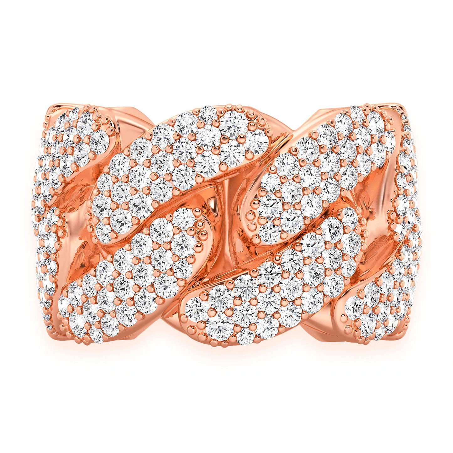 Iced Out Cuban Ring in 14K rose gold, 13mm | 2.50ctw, front view