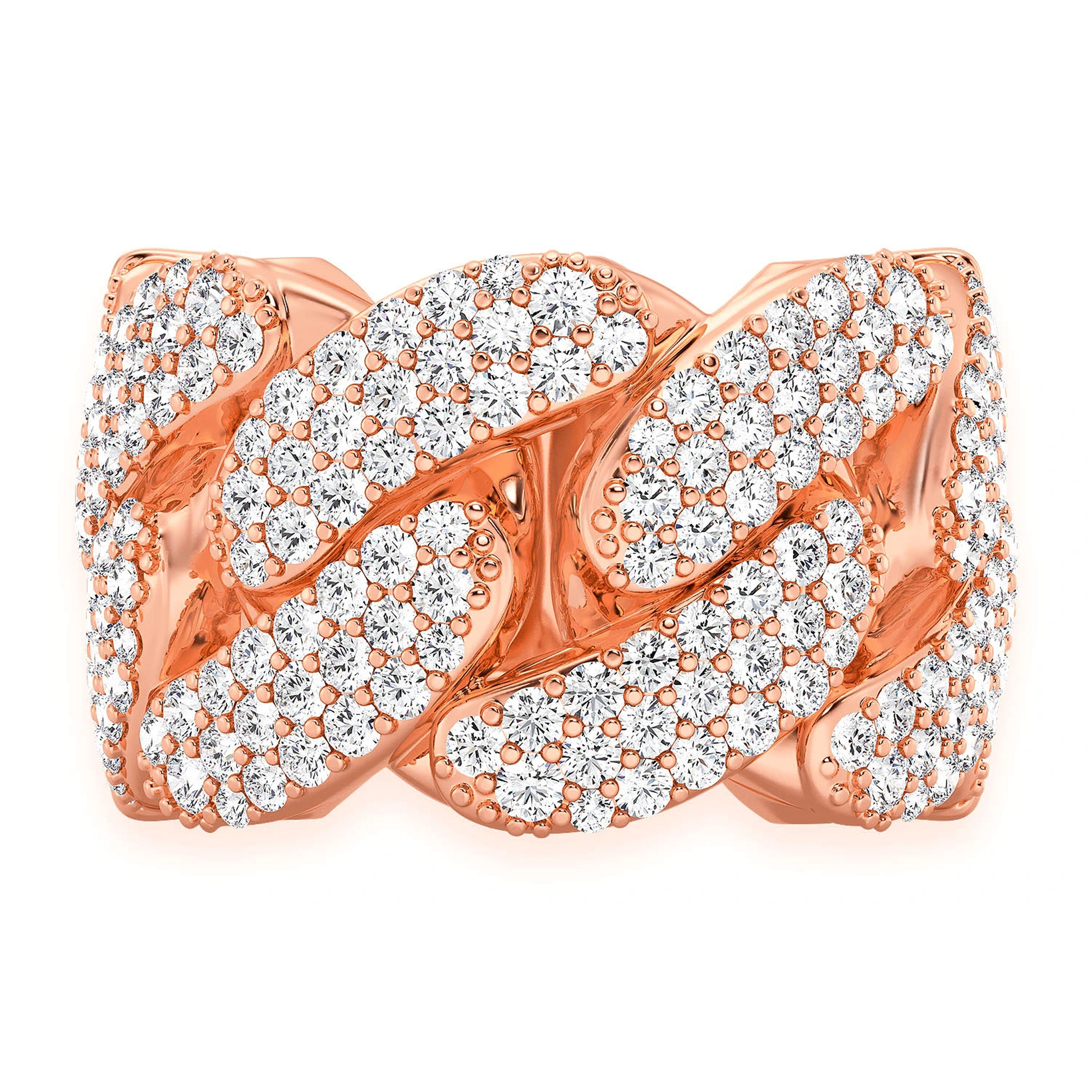 Iced Out Cuban Ring in 14K rose gold, 13mm | 2.50ctw, front view