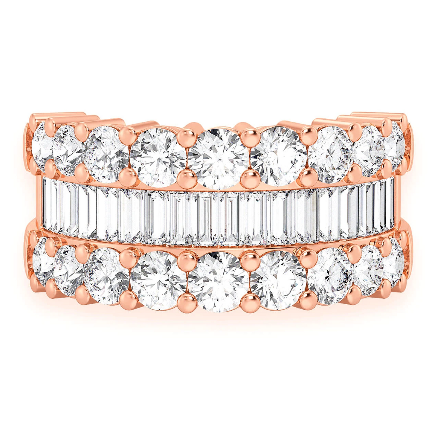 Single Row Baguette Diamond Band Ring in 14K rose gold, front view