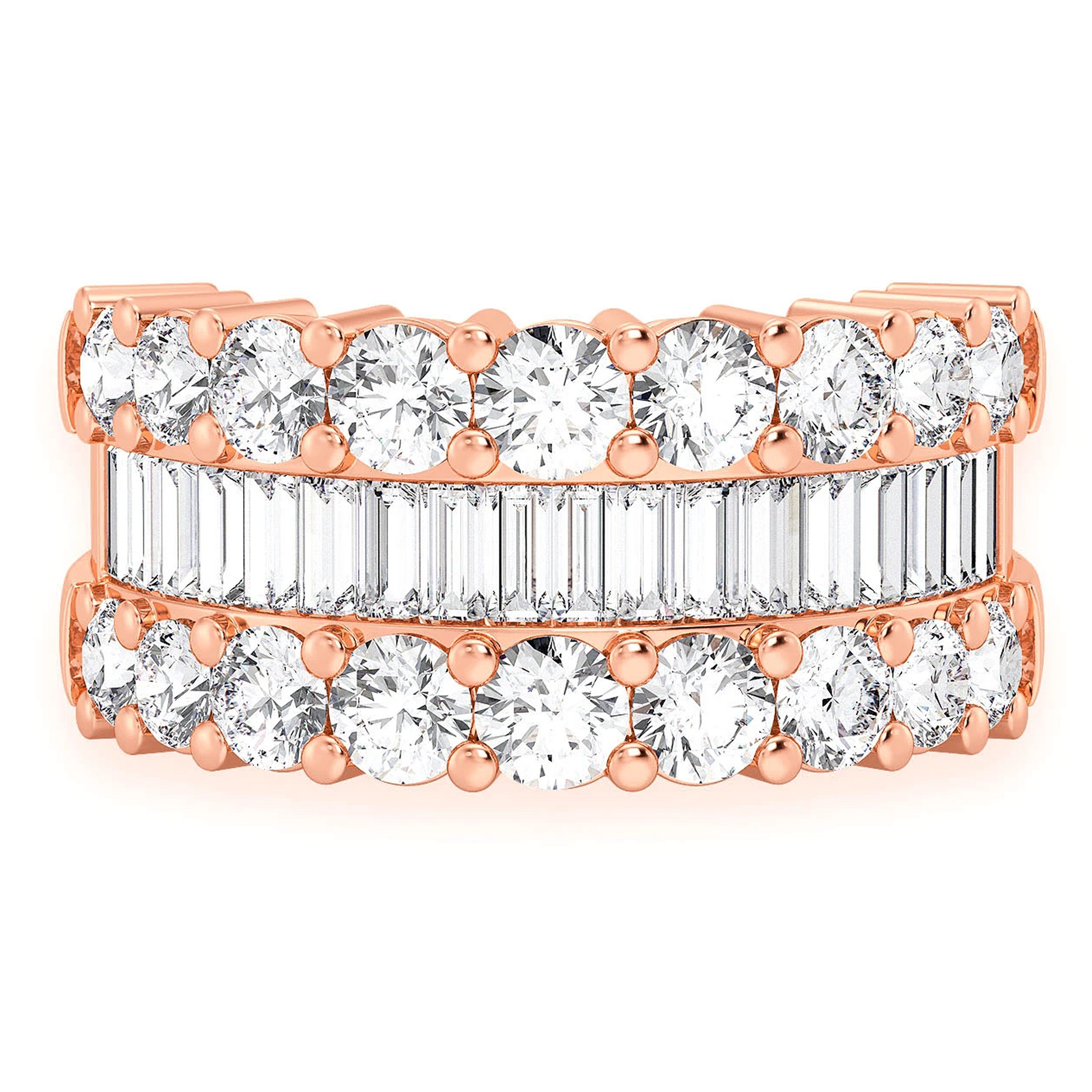 Single Row Baguette Diamond Band Ring in 14K rose gold, front view