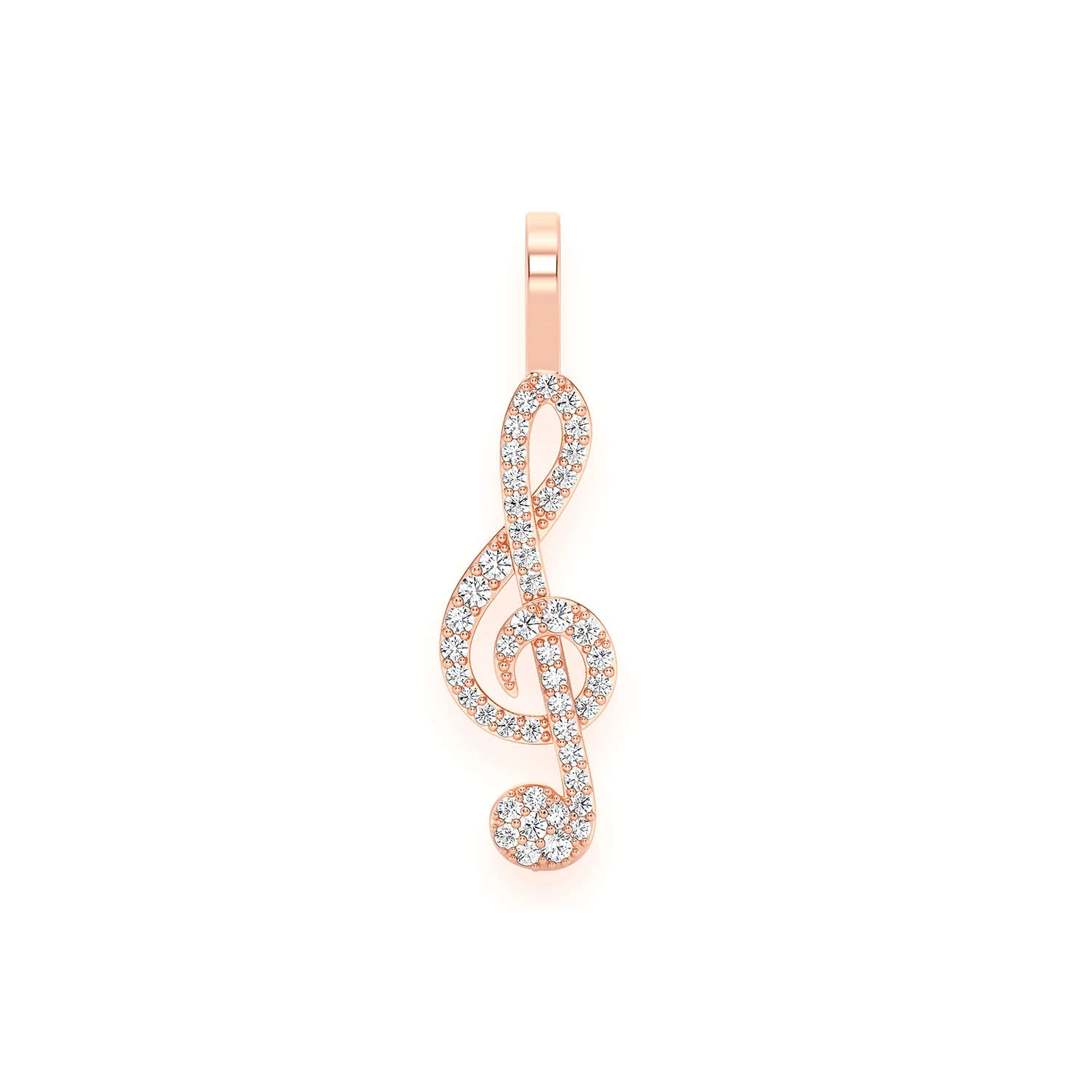 Treble Clef Diamond Pendant in 14K rose gold, front view