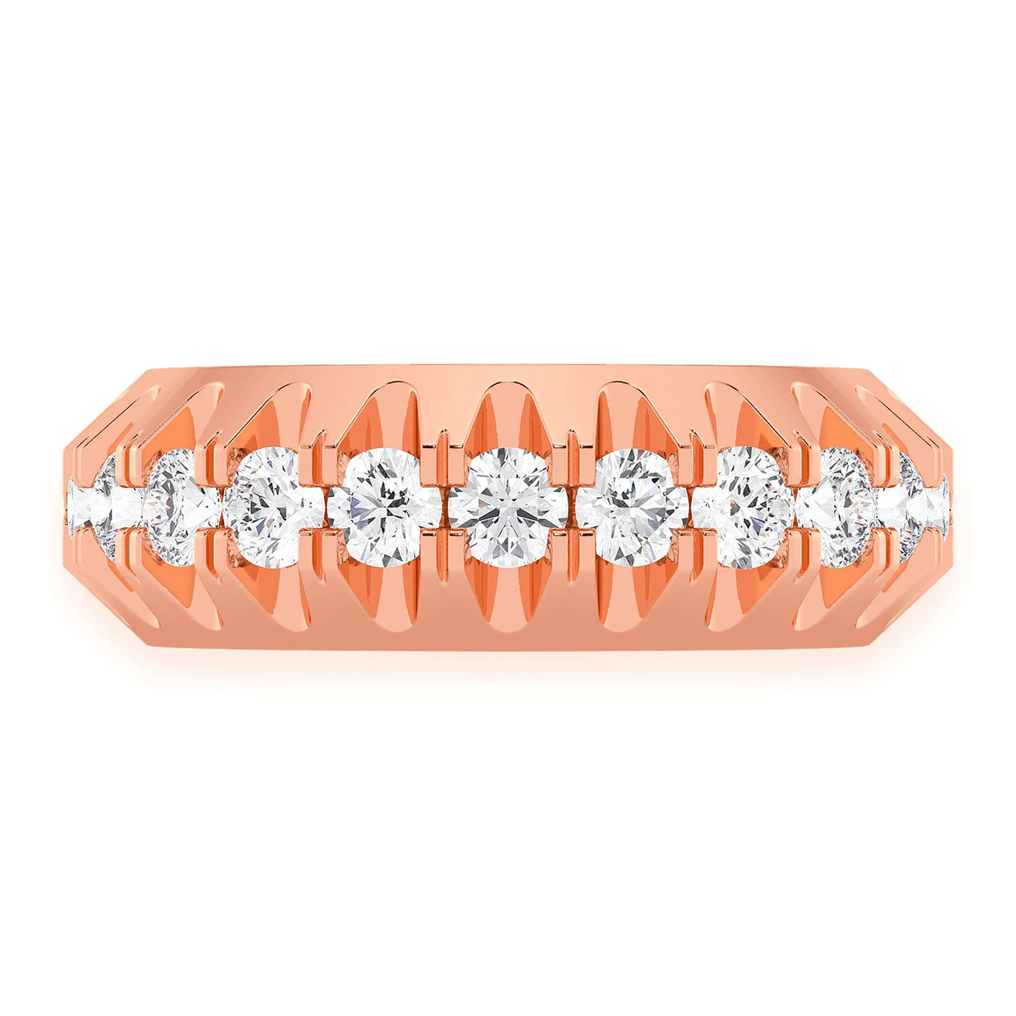Pyramid Diamond Band in 14K rose gold, front view