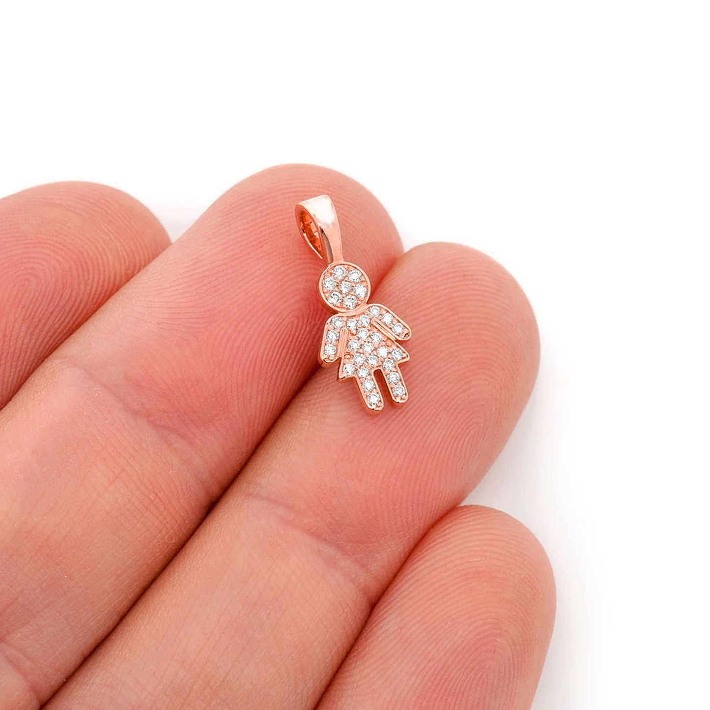 Girl Diamond Pendant in 14K rose gold, angled view