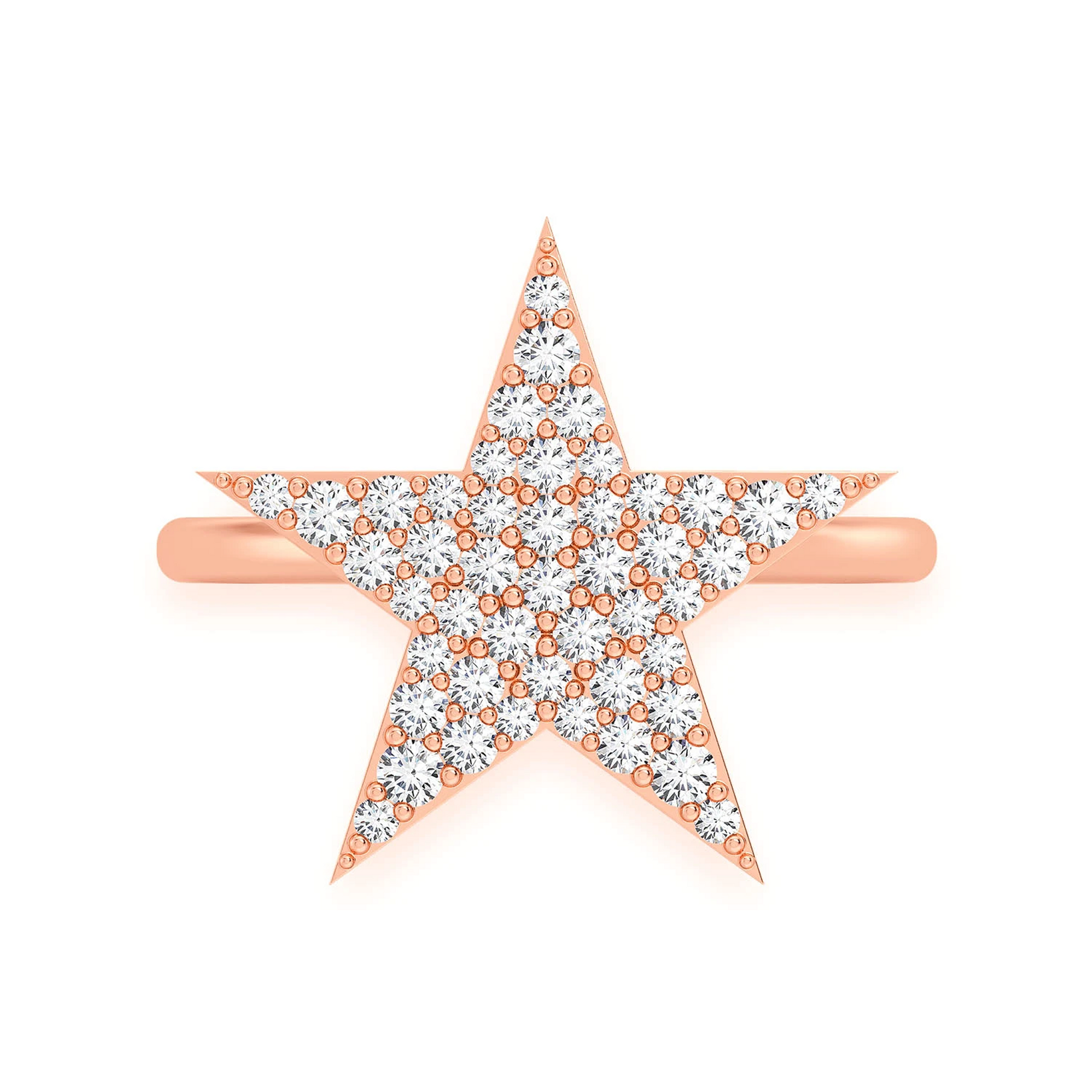 Five Point Star Diamond Ring in 14K rose gold, front view