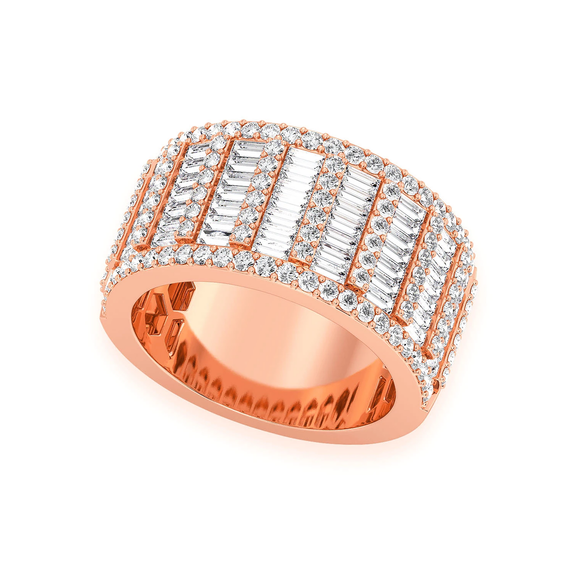 Super Baguette & Round Diamond Band Ring in 14K rose gold, angled view