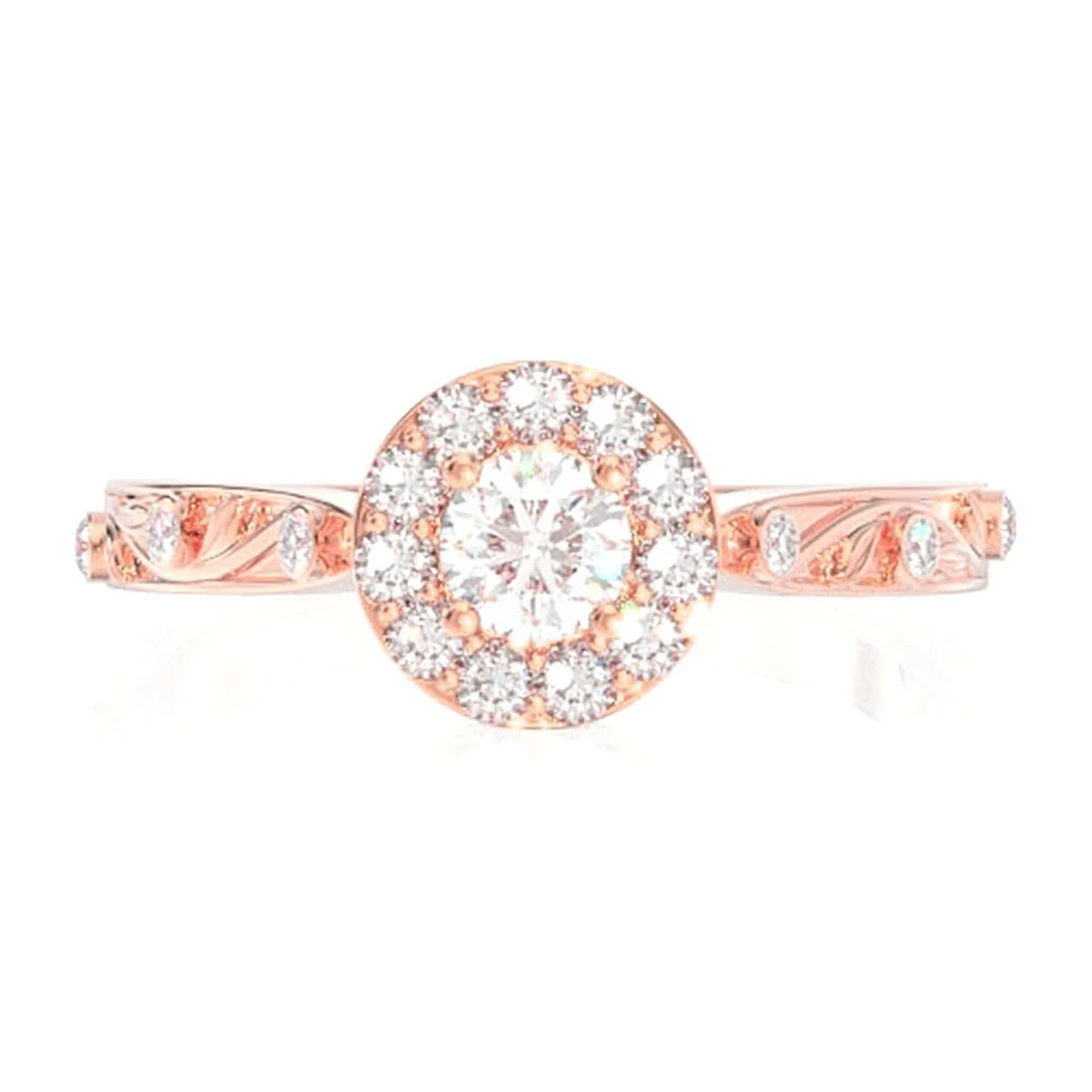 Halo Bezel Vine Diamond Ring in 14K rose gold, front view