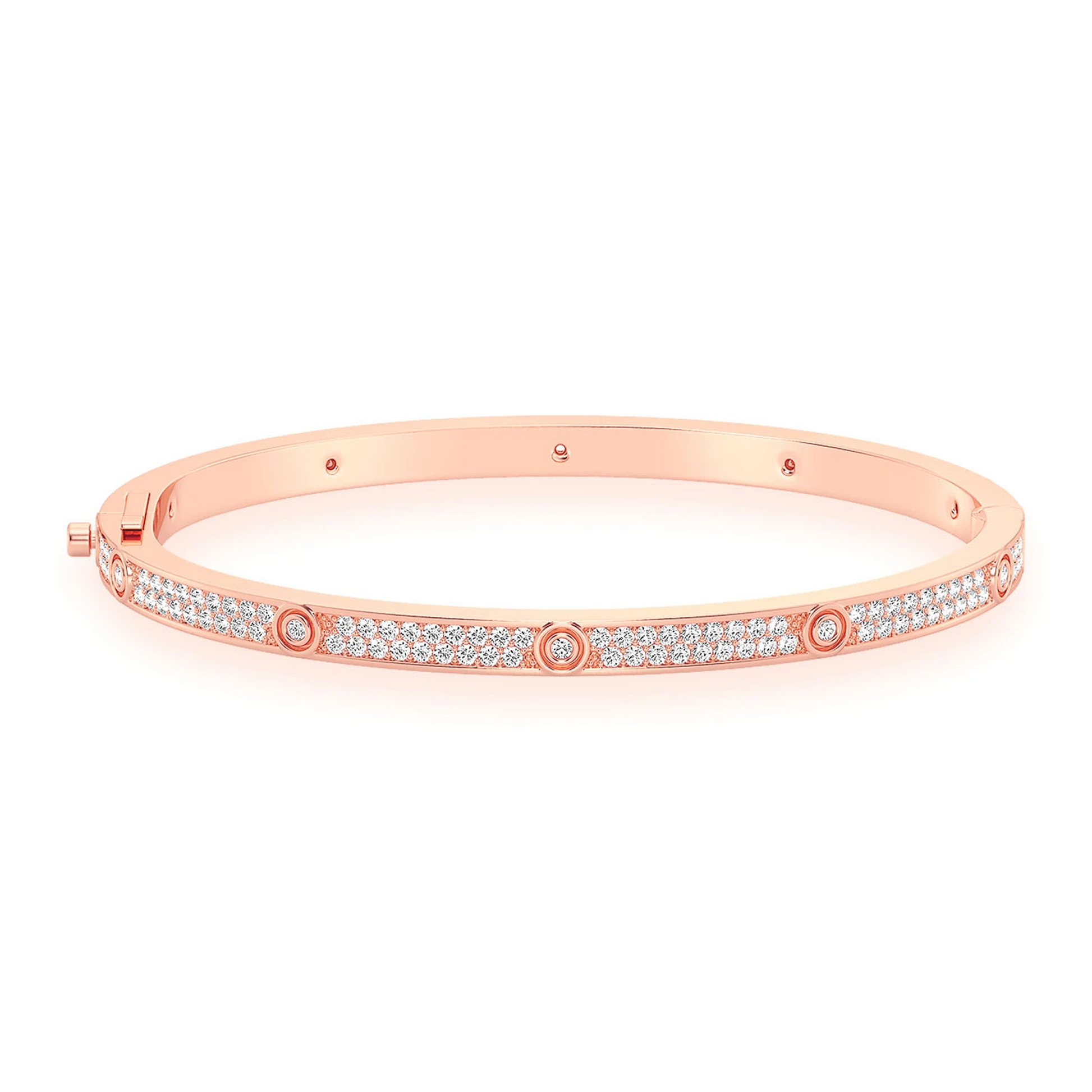 Thin Signature Eternity Diamond Bangle in 14K rose gold, front view