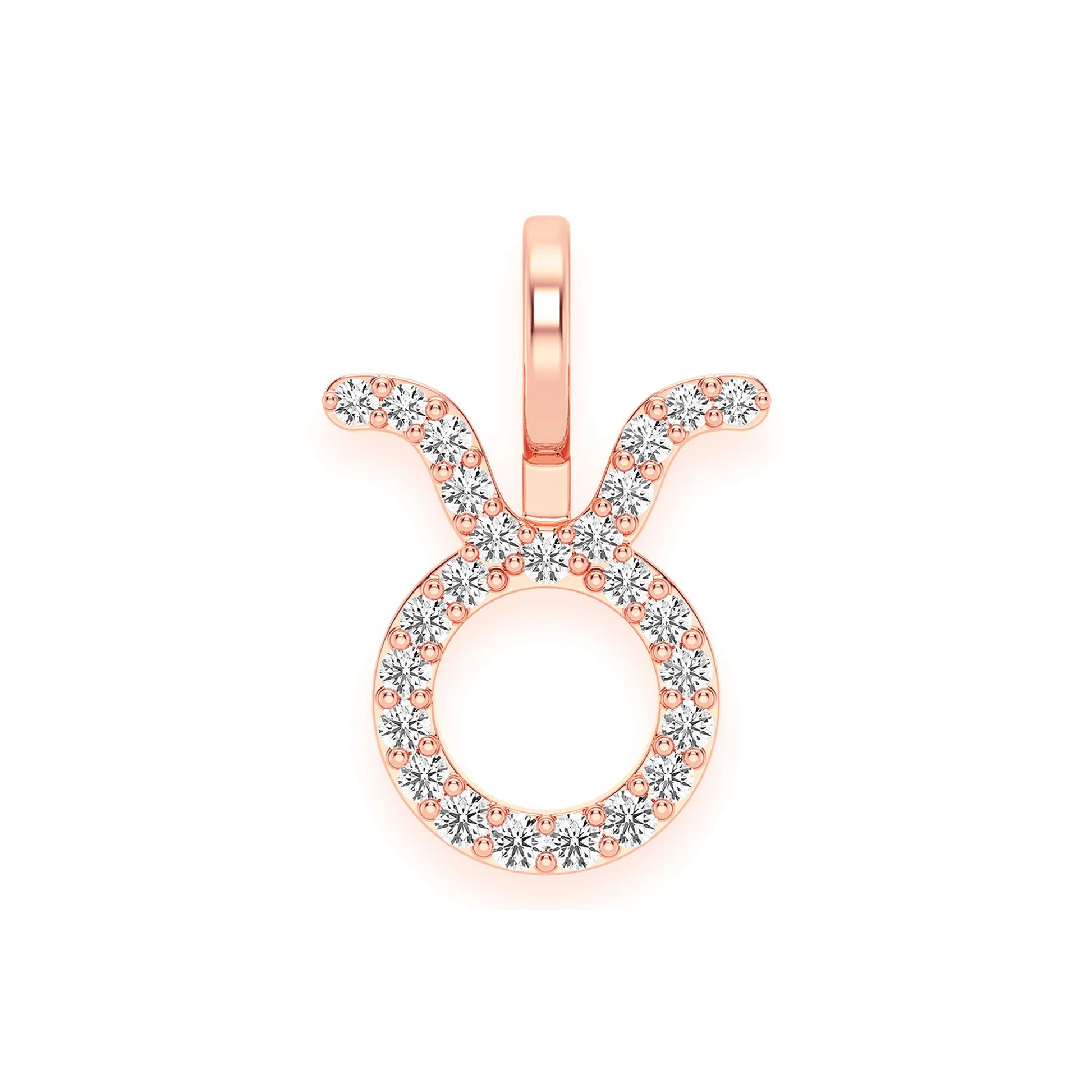 Astrology Zodiac Diamond Pendant in 14K rose gold, Taurus design, front view