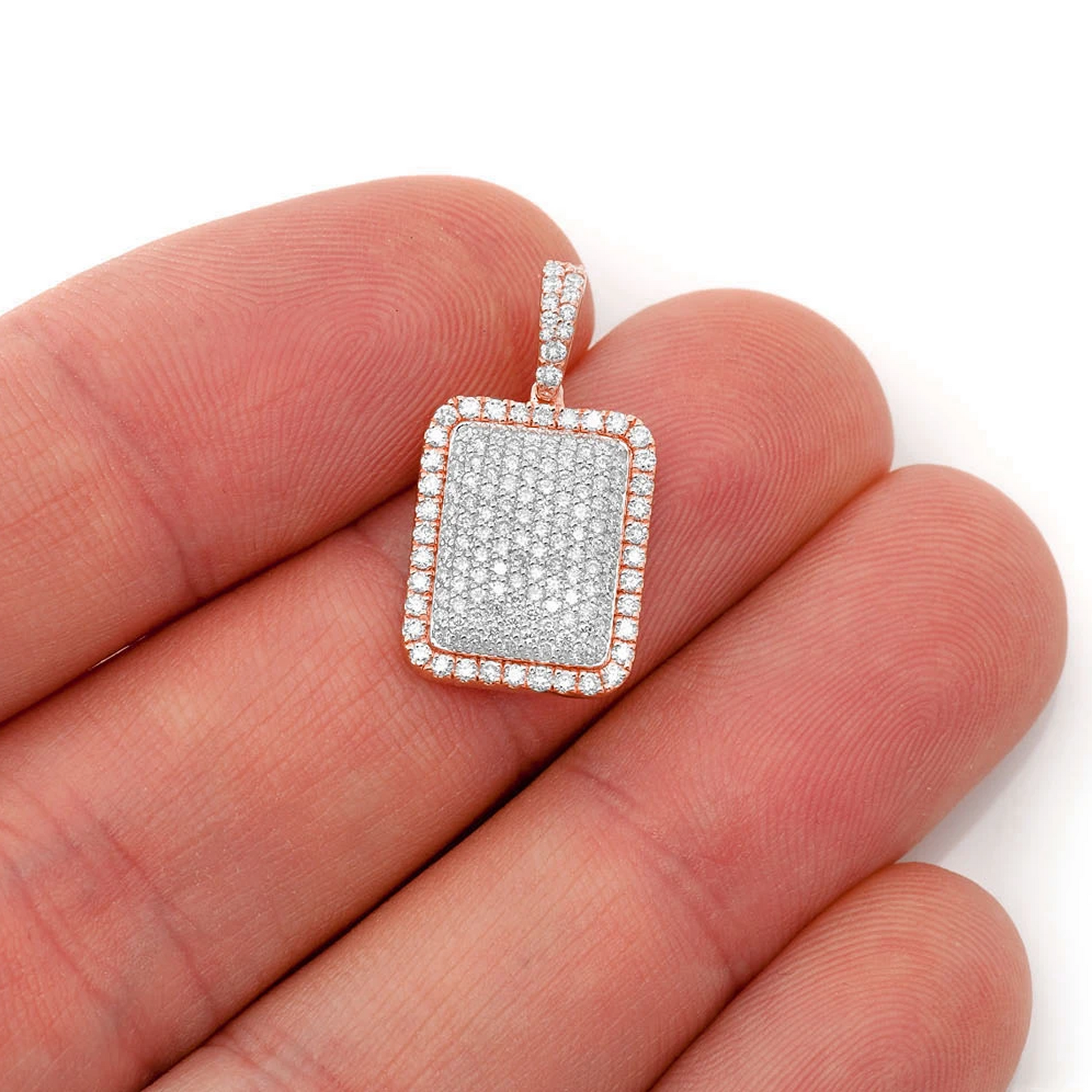 Rectangle Pillow Diamond Pendant in 14K rose gold, angled view