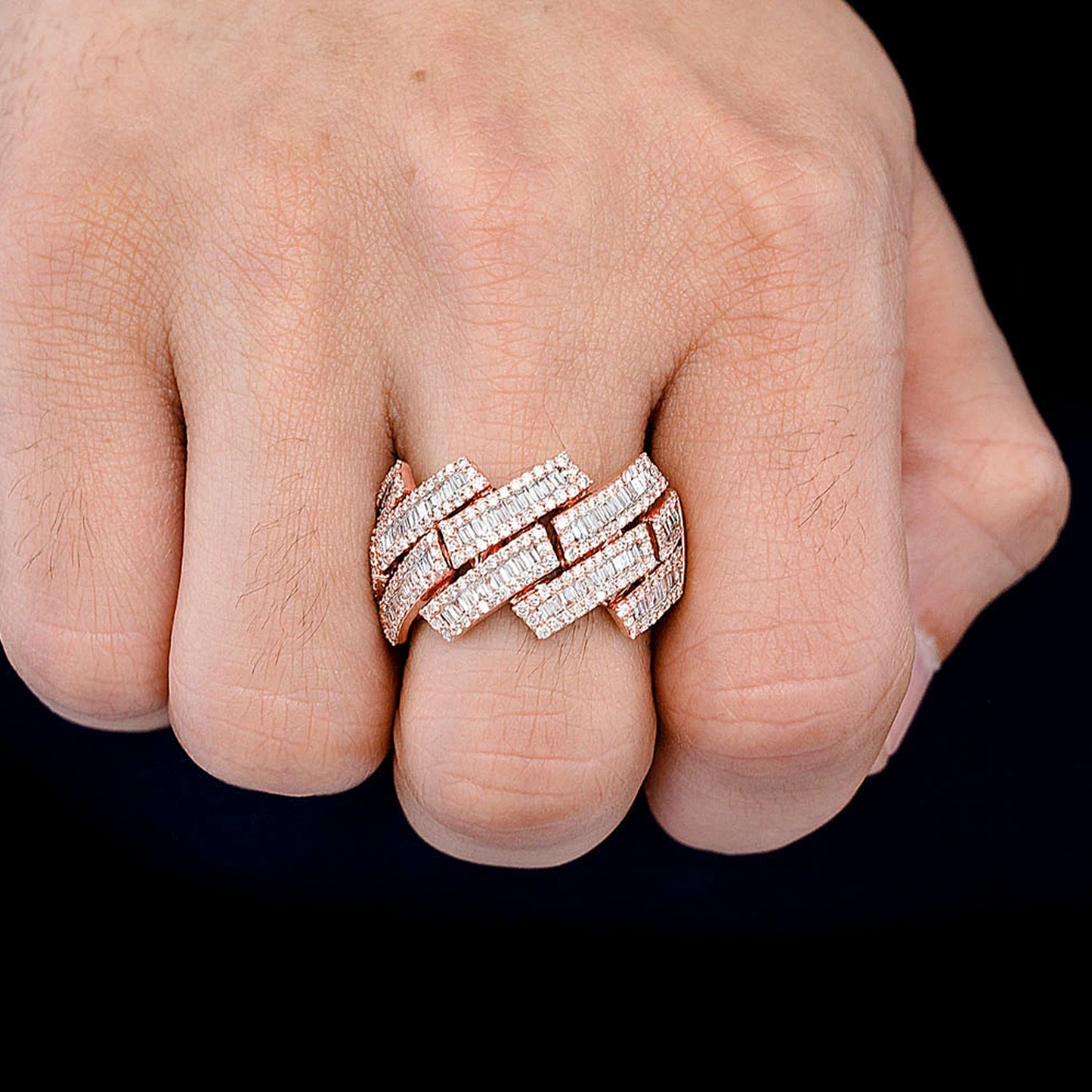 Serrated Baguette Cuban Ring in 14K white gold, alternate view