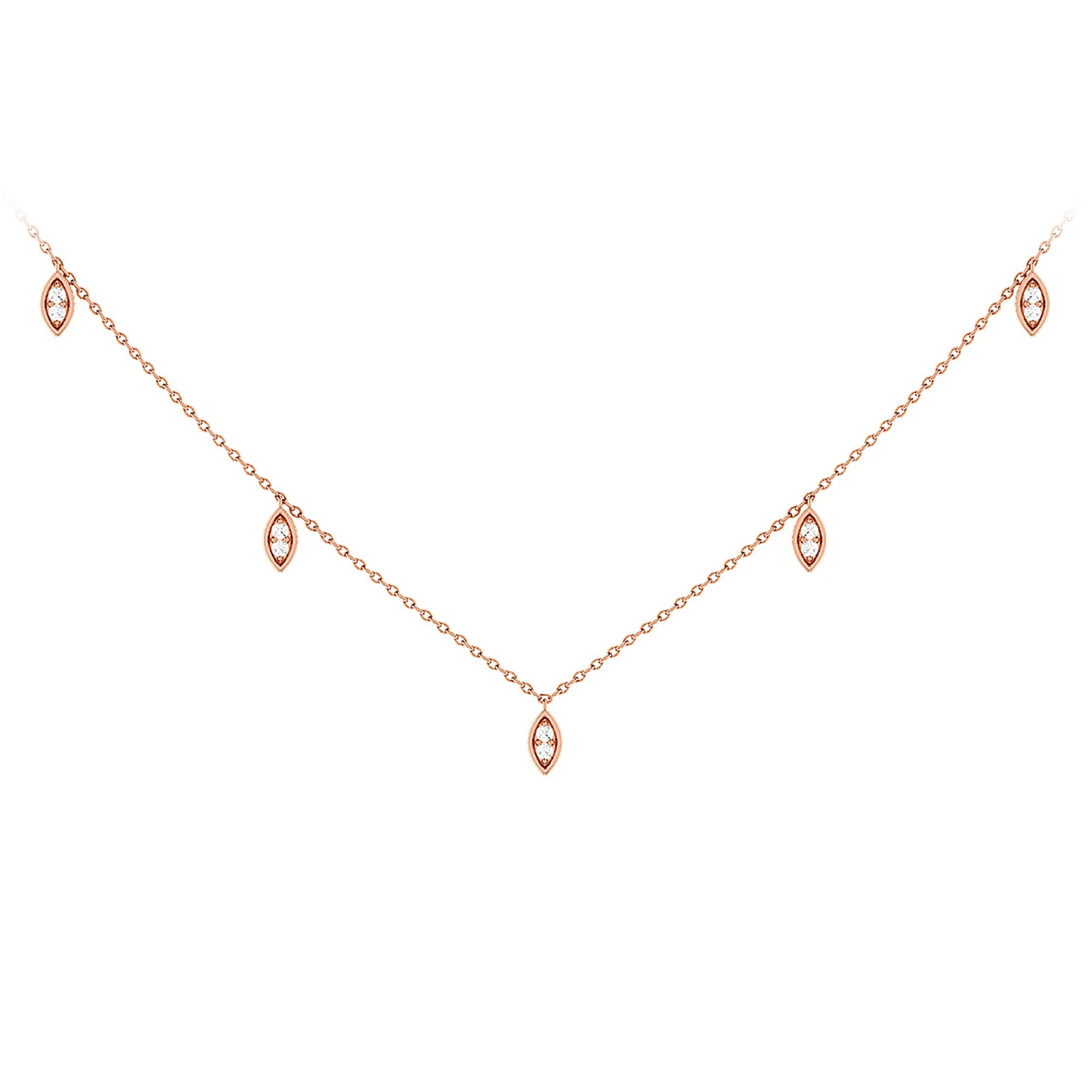 Marquise Diamond Station Necklace in 14K rose gold, front view