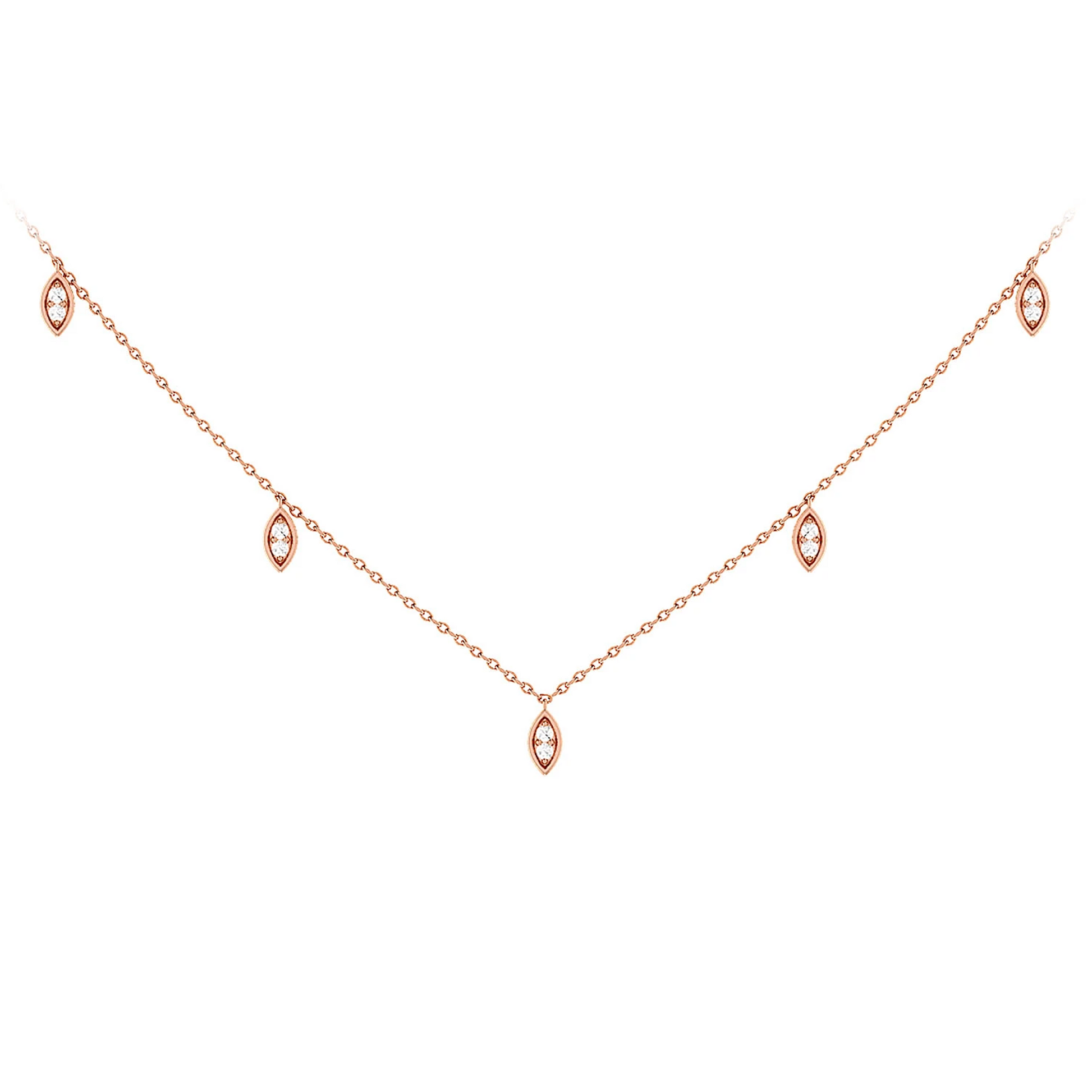 Marquise Diamond Station Necklace in 14K rose gold, front view