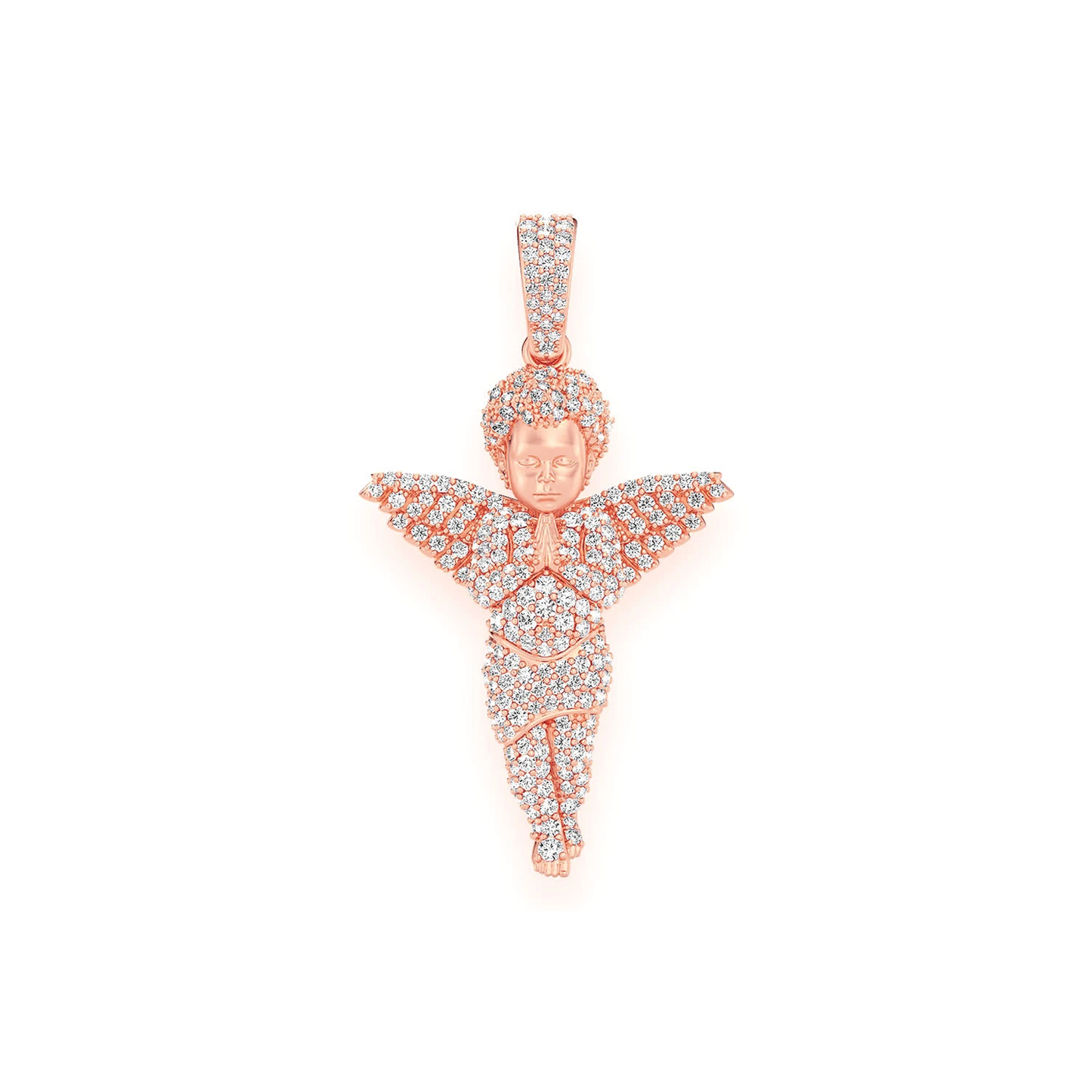 Praying Angel Diamond Pendant in 14K rose gold, front view