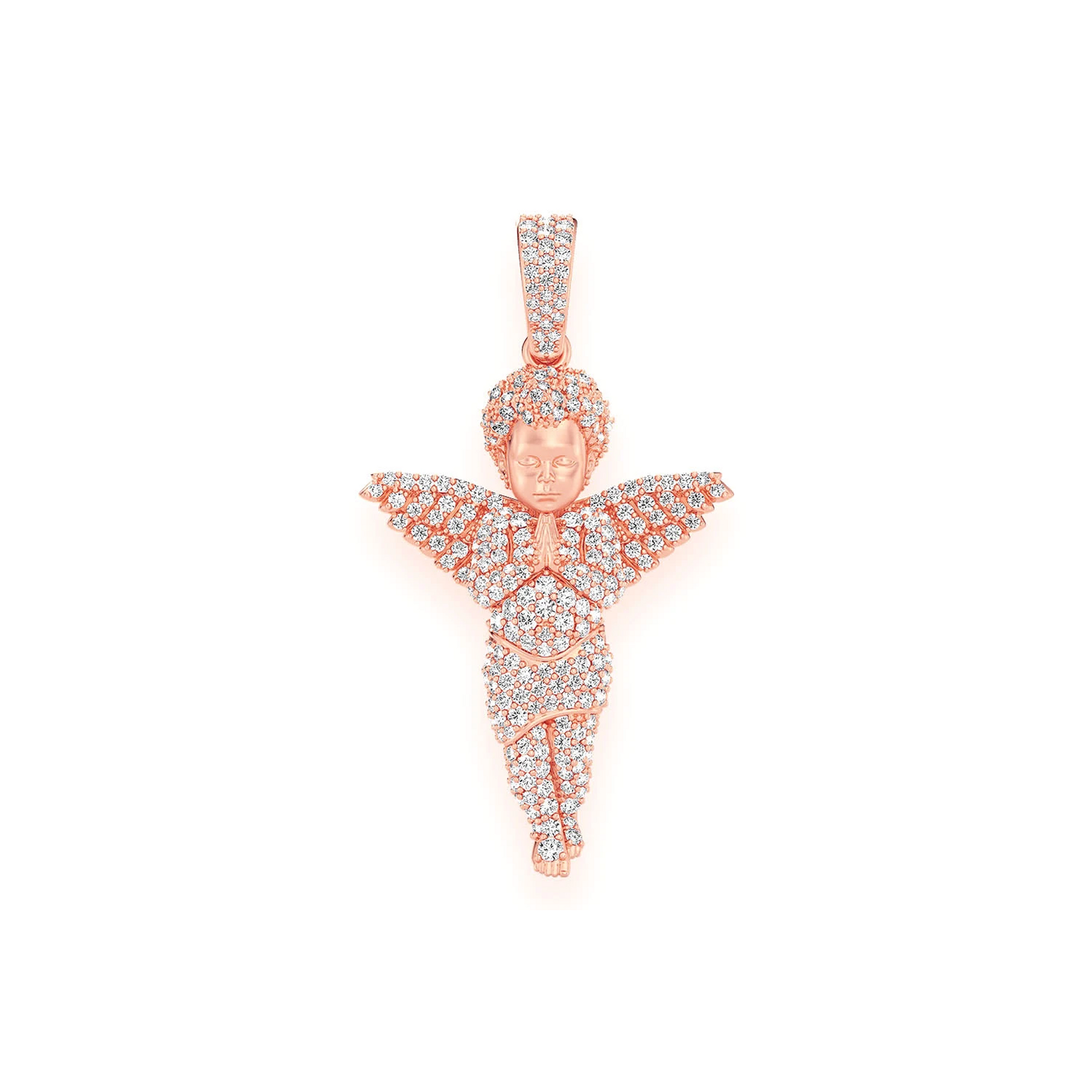 Praying Angel Diamond Pendant in 14K rose gold, front view