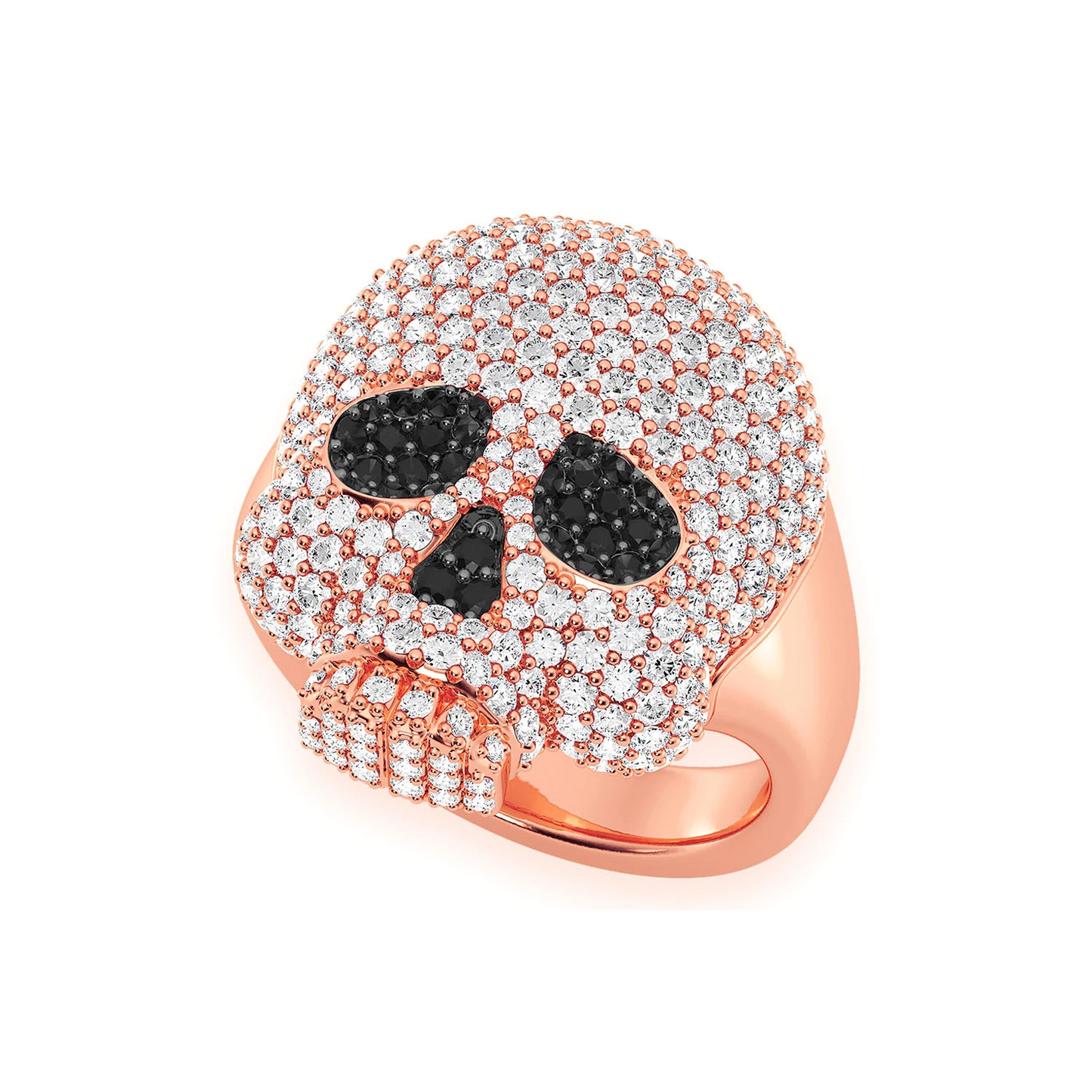 Jawless Skull Diamond Ring in 14K rose gold, angled view