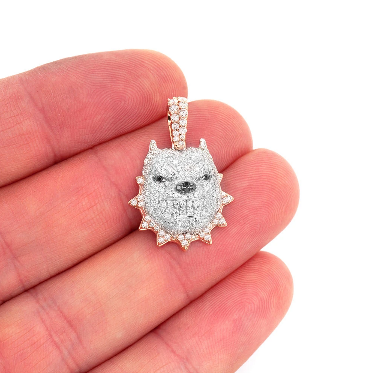 Pitbull Diamond Pendant in 14K rose gold, Statement | 3.00ctw, angled view