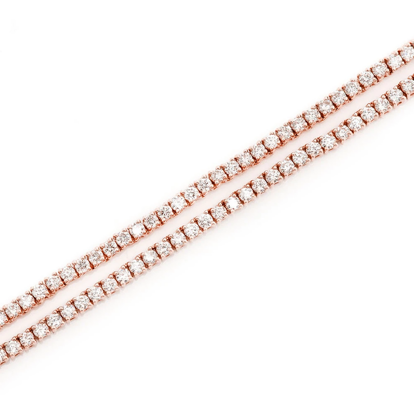 Prong Diamond Tennis Necklace in 14K rose gold, 2pt / 5.50ctw, angled view