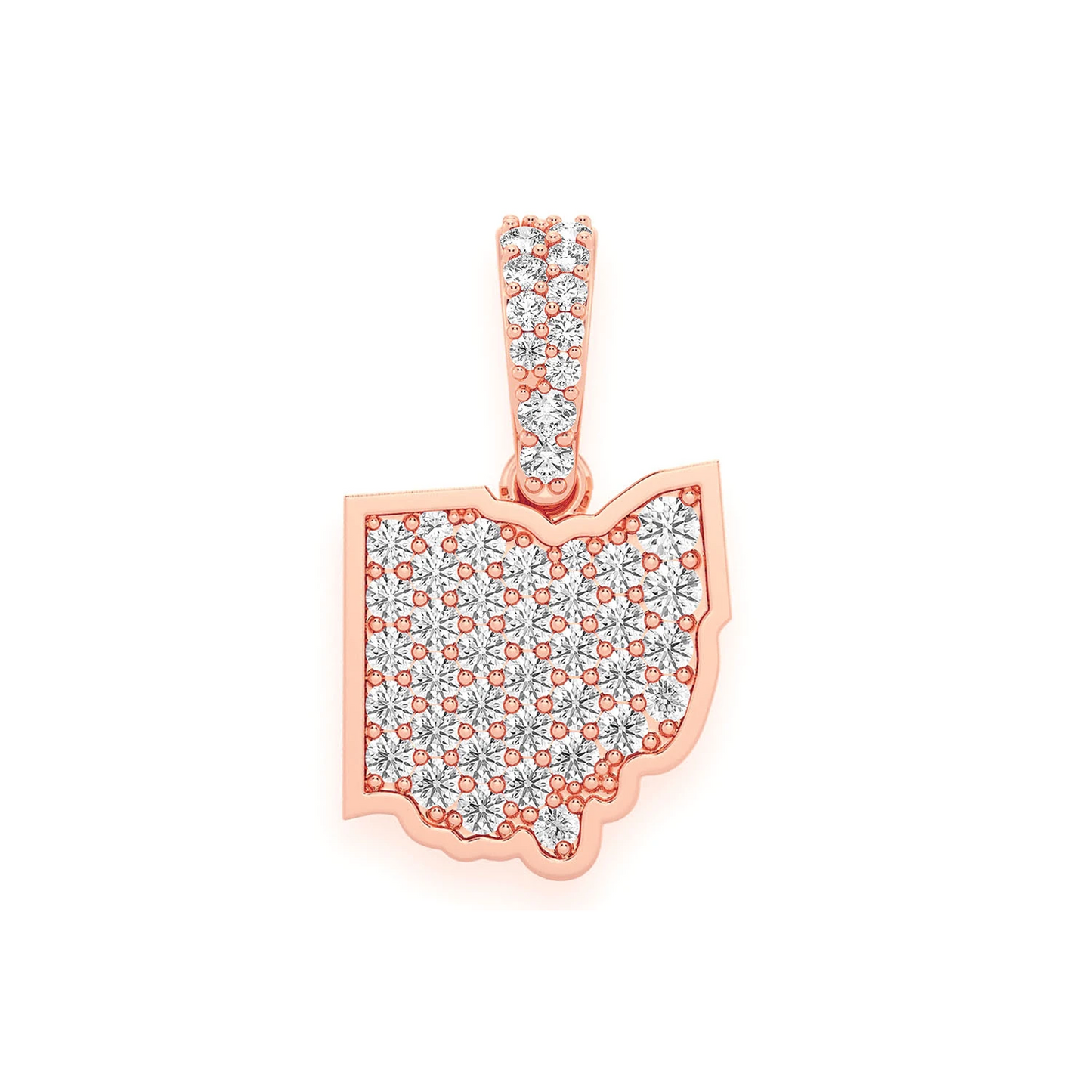 US State Diamond Pendant in 14K rose gold, Ohio design, front view