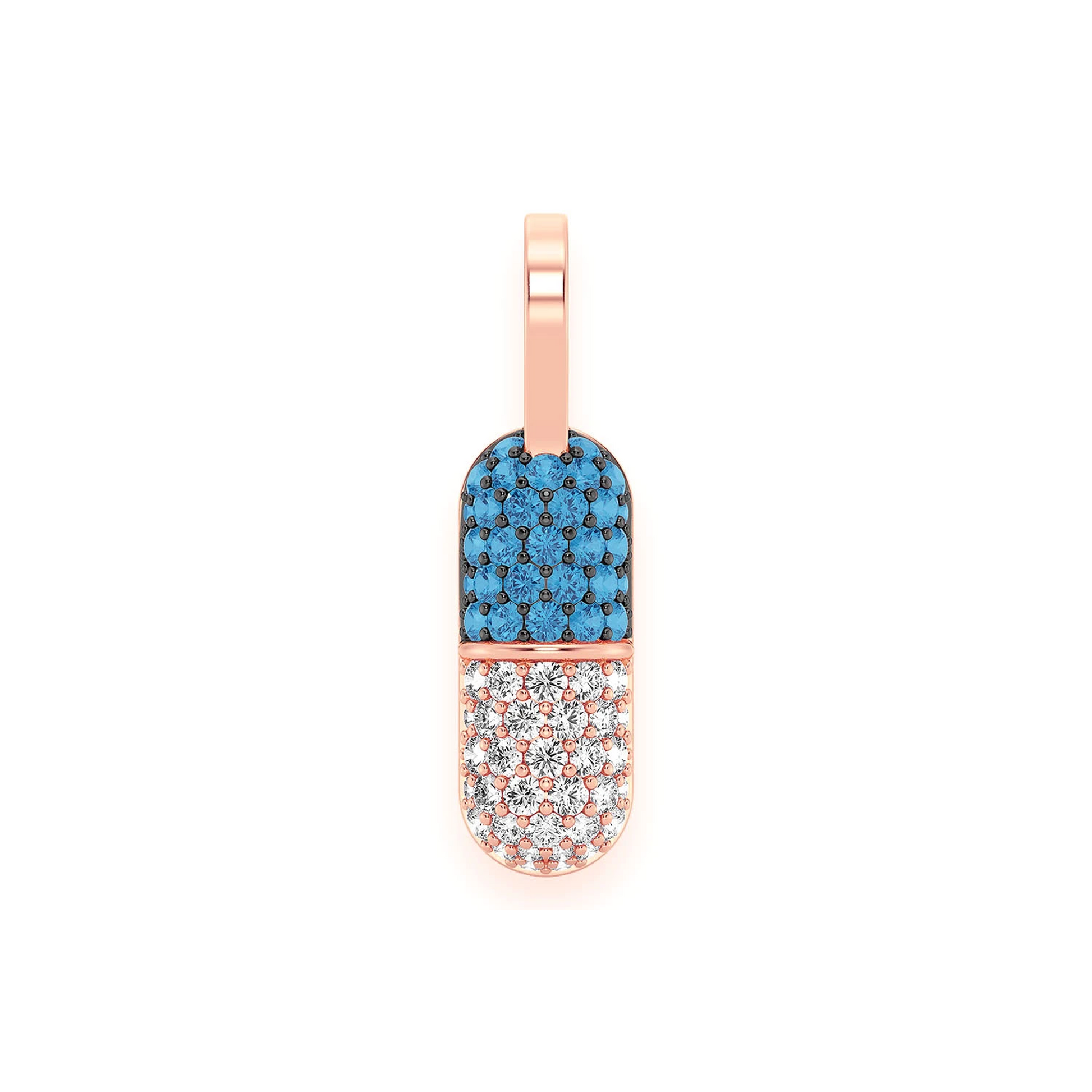 Blue Pill Diamond Pendant in 14K rose gold, front view