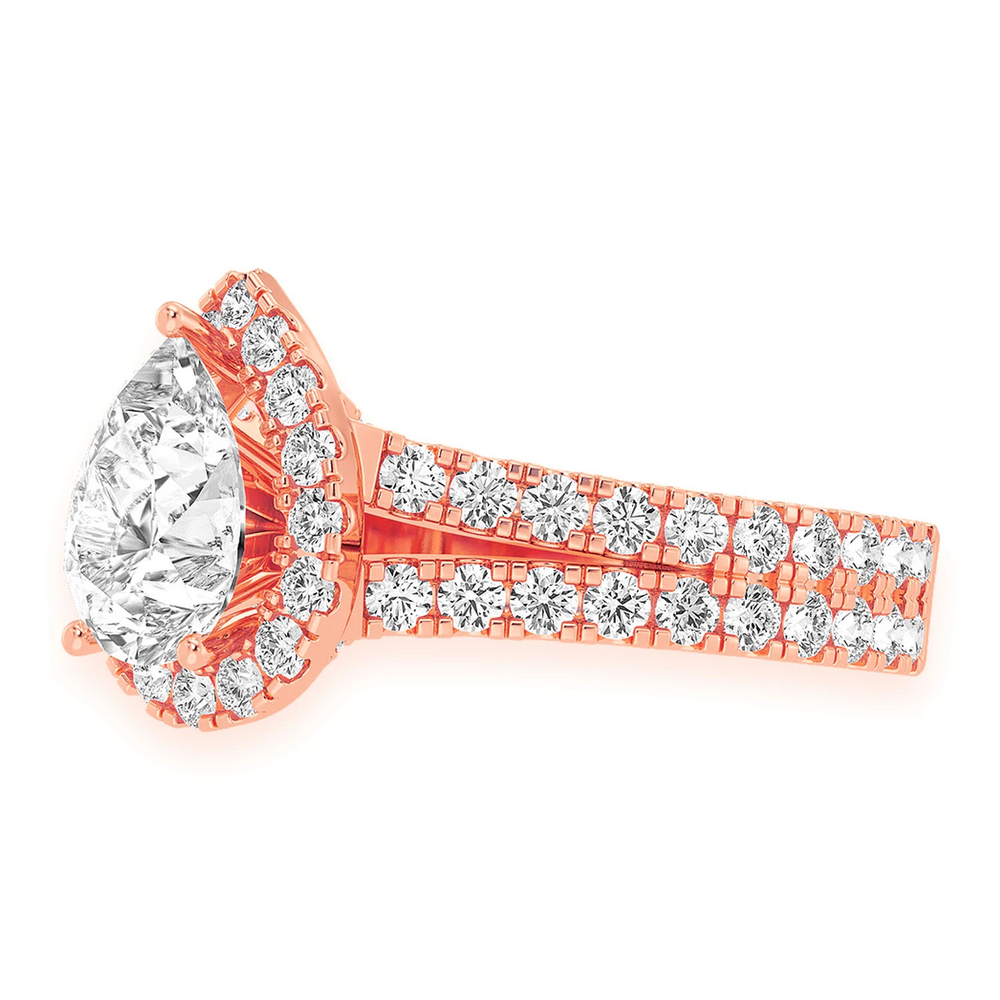 Classic Pear Solitaire Two Row Split Scallop Ring in 14K rose gold, alternate view 10