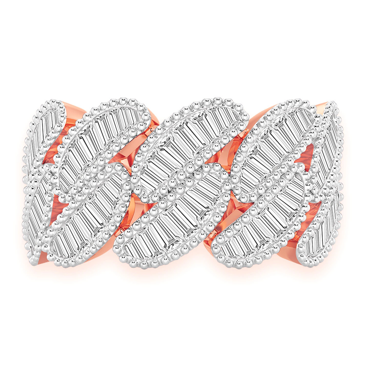 Miami Cuban Baguette Diamond Ring in 14K rose gold, front view