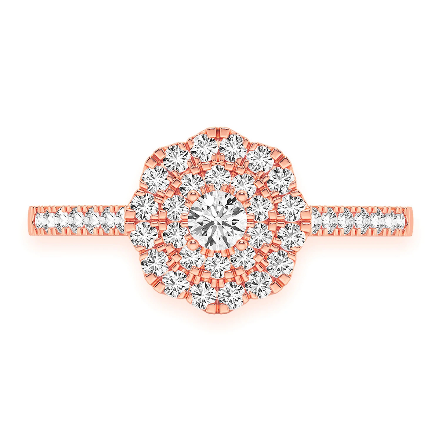 Single Band Floral Diamond Engagement Ring in 14K rose gold, front view
