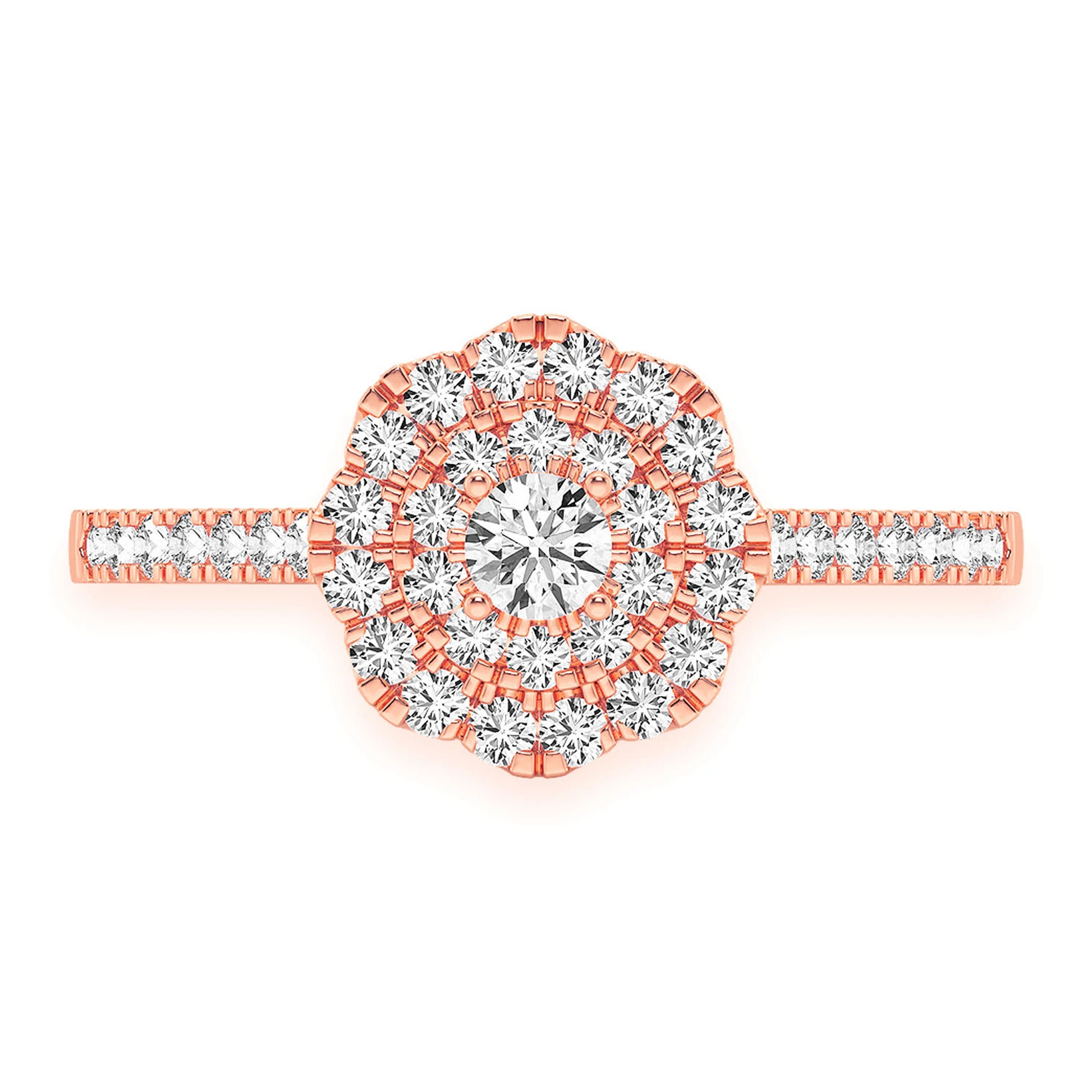 Single Band Floral Diamond Engagement Ring in 14K rose gold, front view