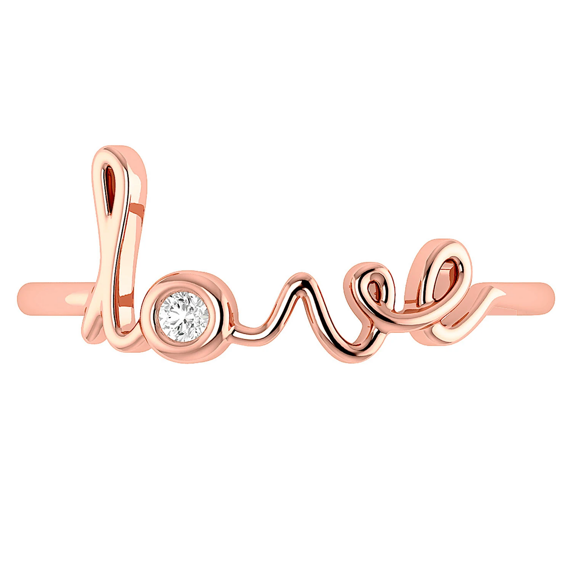 Love Script Diamond Ring in 14K rose gold, front view