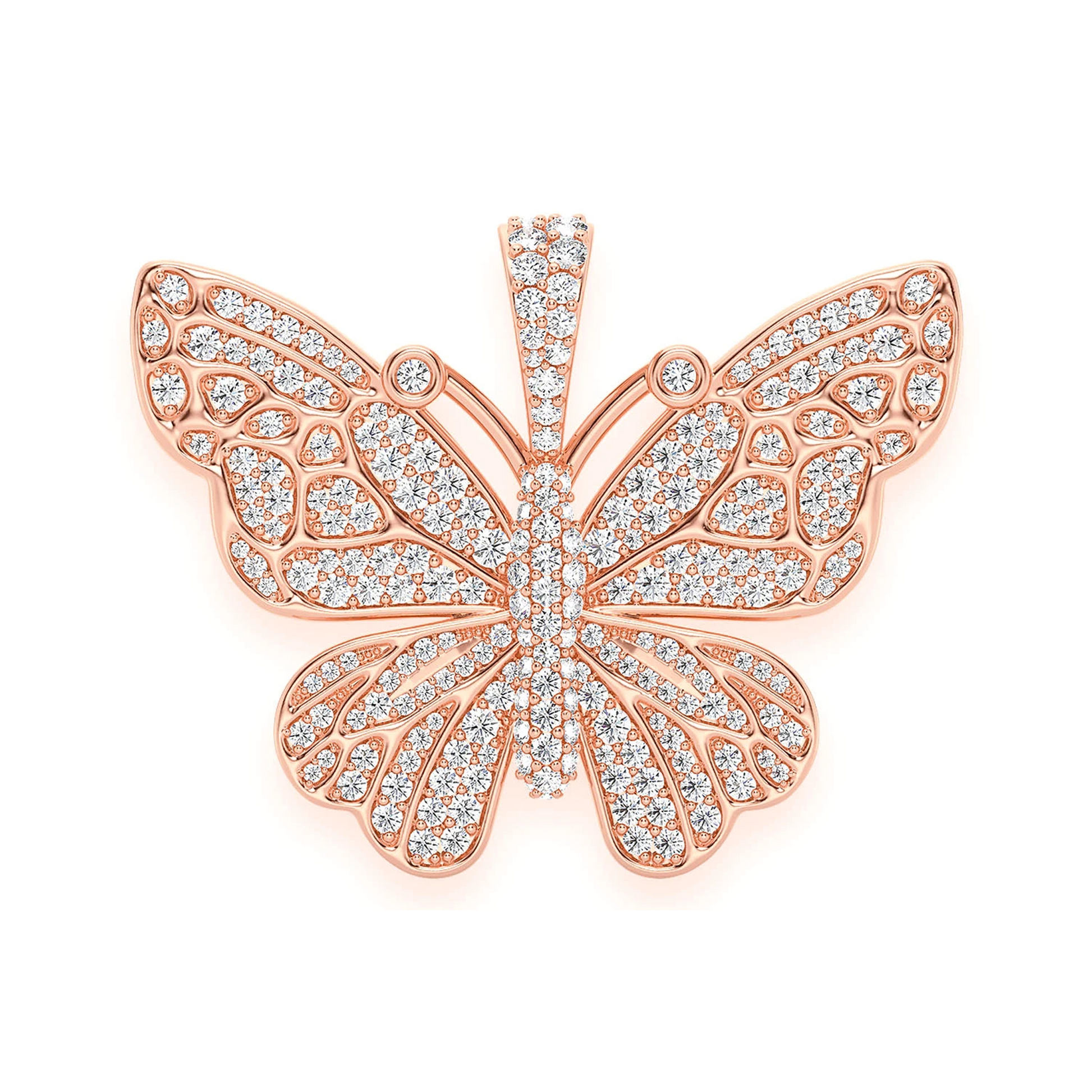 Statement Butterfly Diamond Pendant in 14K rose gold, front view