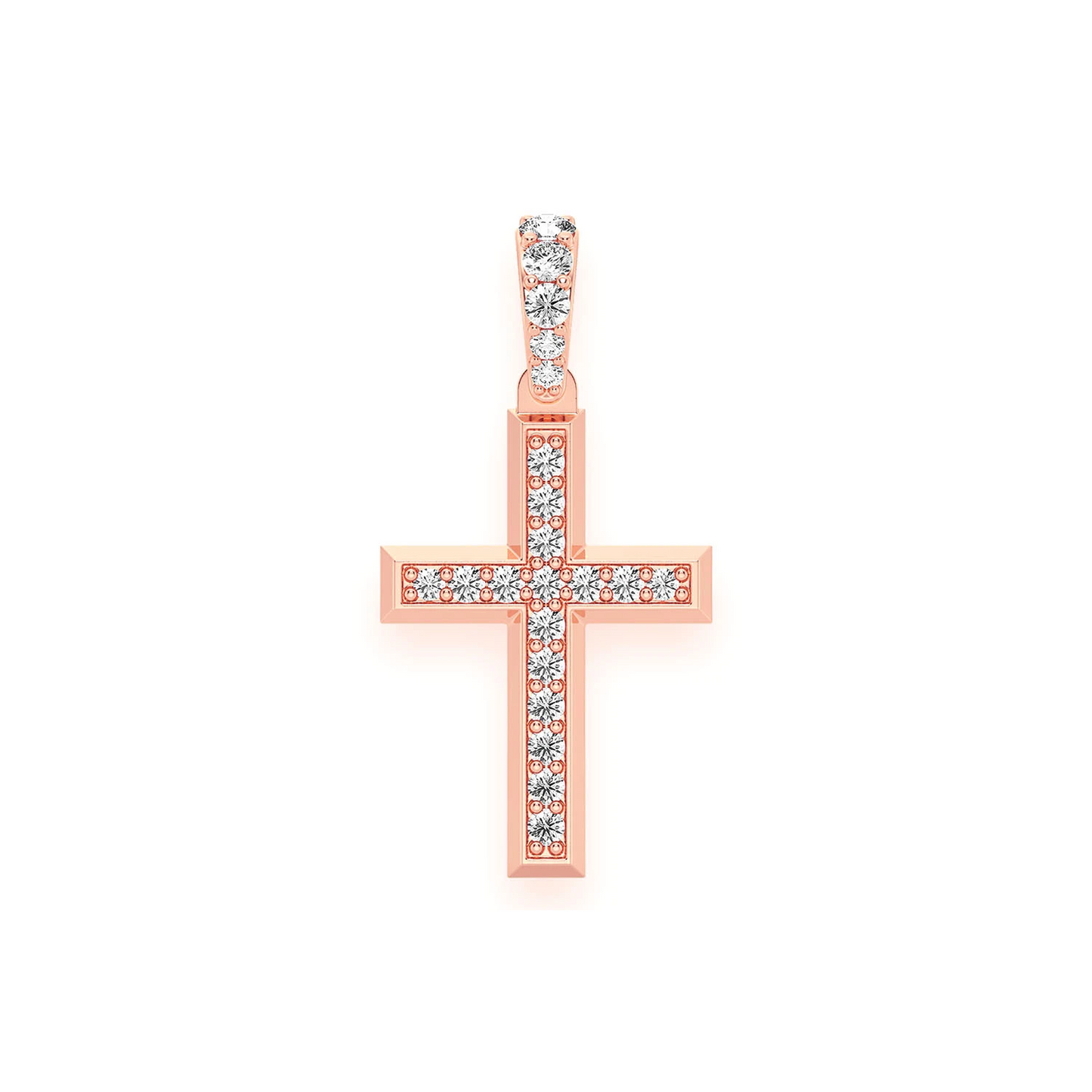 Angle Diamond Cross in 14K rose gold, Signature | 0.33ctw, front view