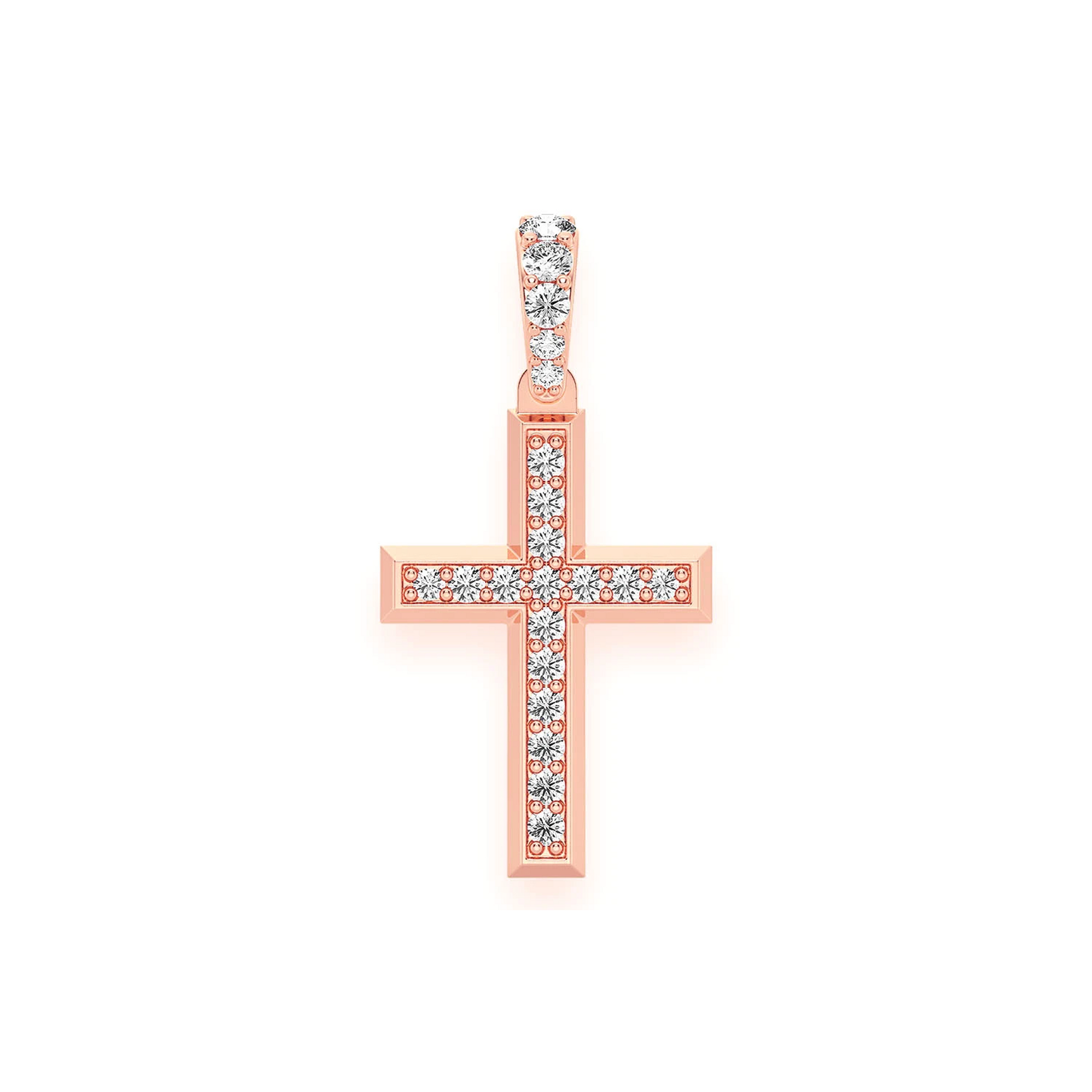 Angle Diamond Cross in 14K rose gold, Signature | 0.33ctw, front view