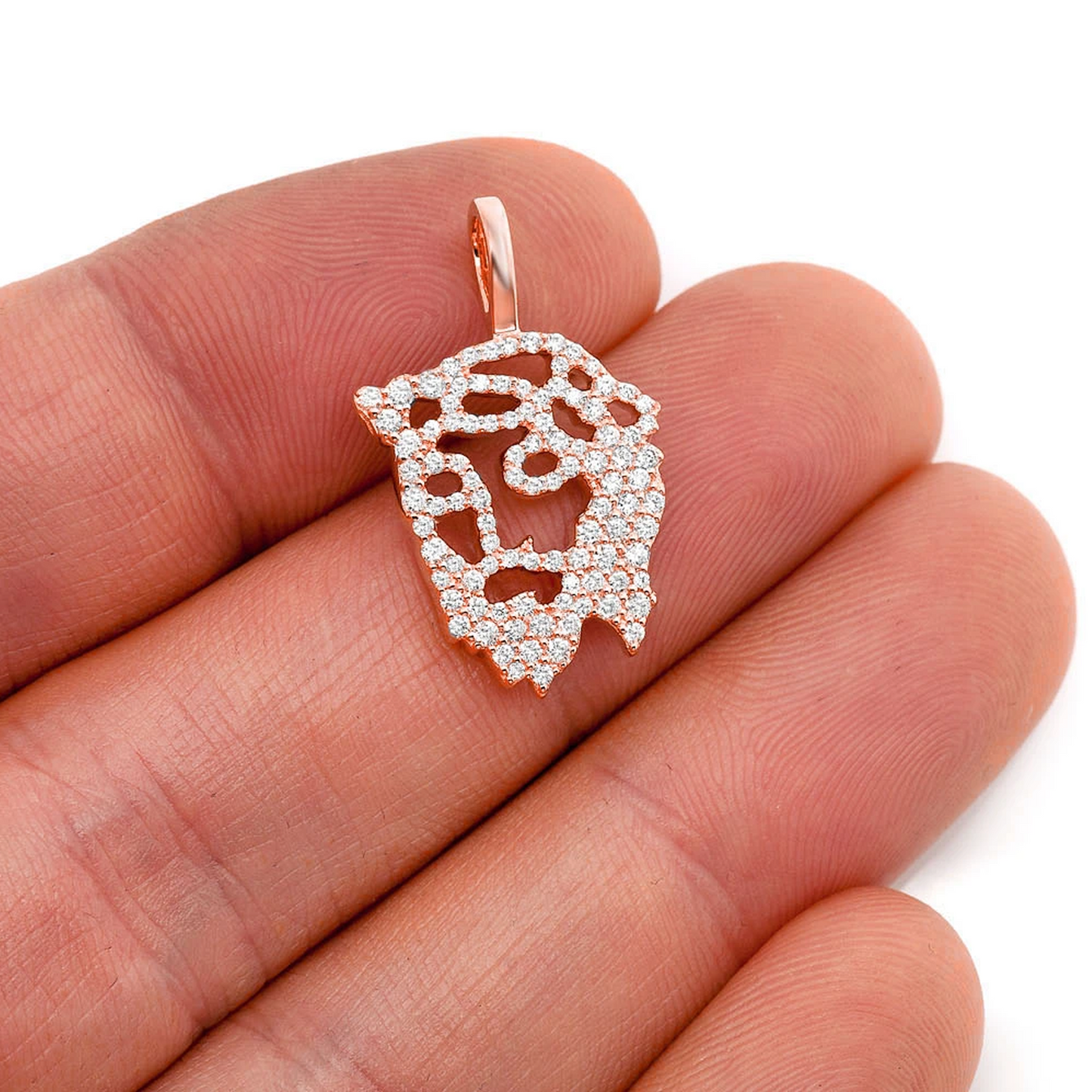 Jesus Silhouette Diamond Pendant in 14K rose gold, Standard | 0.65ctw, angled view