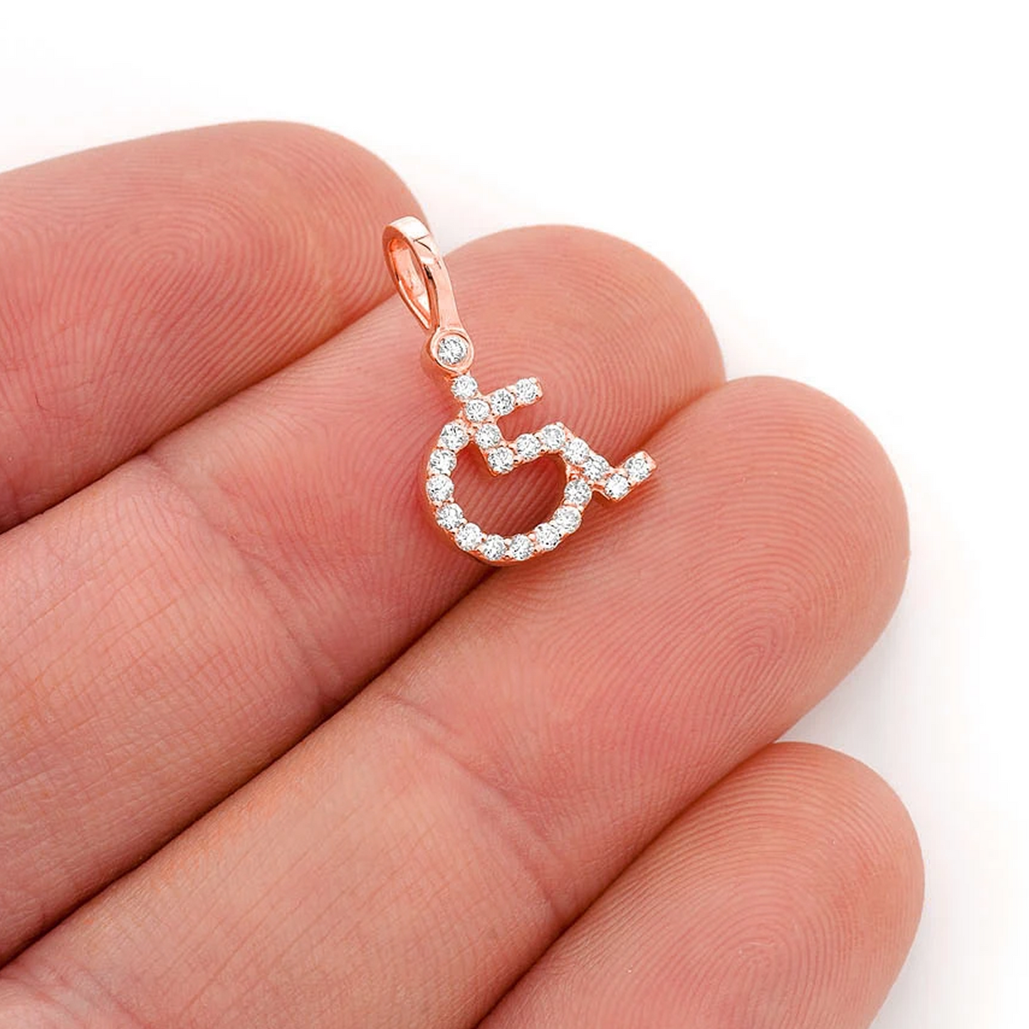 Wheelchair Diamond Pendant in 14K rose gold, Signature | 0.20ctw, angled view