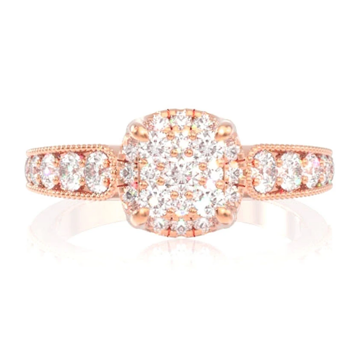 Antique Square Cluster Halo Diamond Ring in 14K rose gold, front view