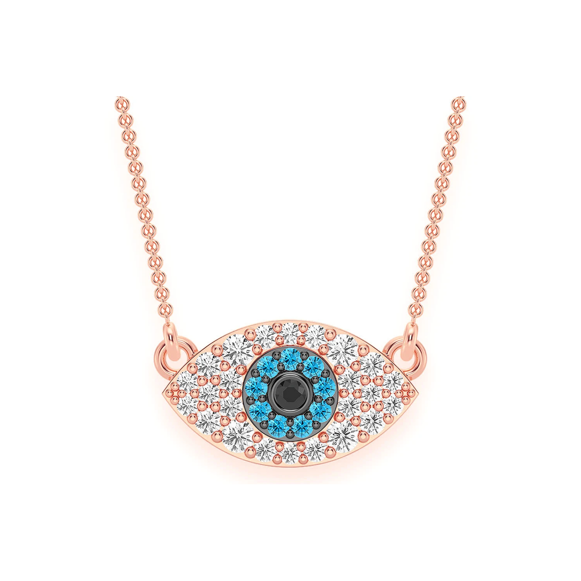 Evil Eye Diamond Necklace in 14K rose gold, front view