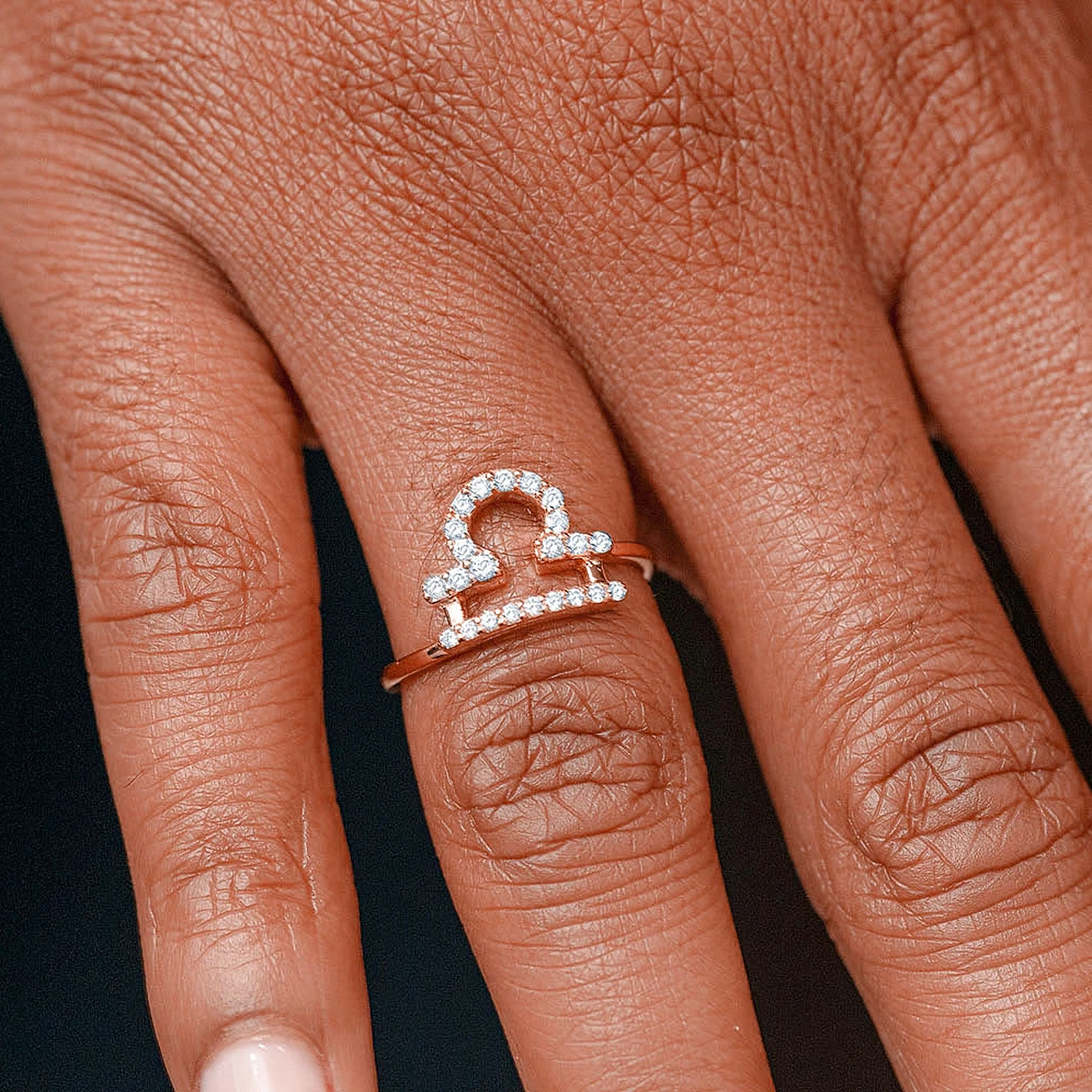 Zodiac Diamond Ring in 14K rose gold, Libra design, alternate view